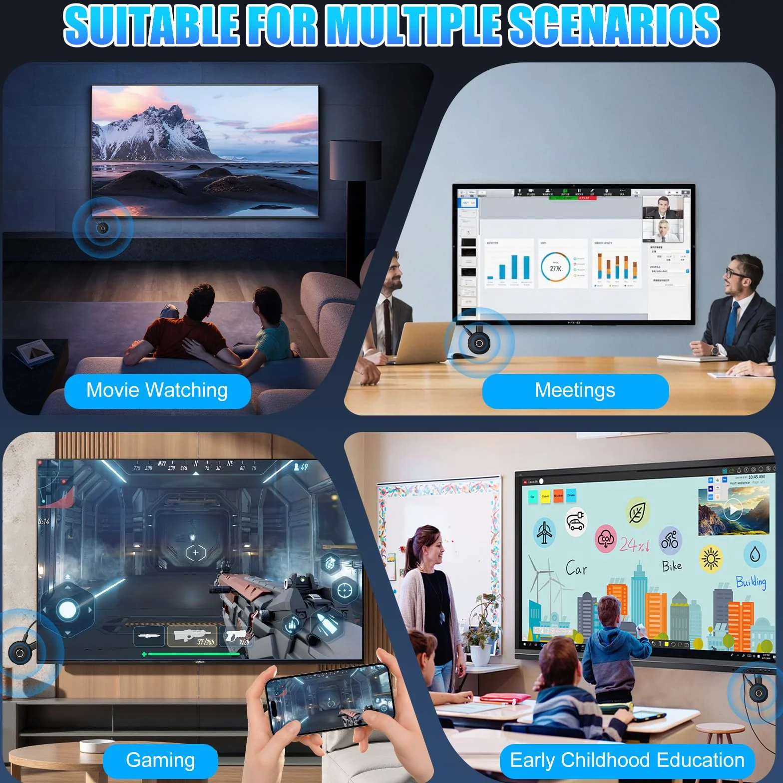 FIREBULL 4K HDMI sans Fil,Clé Miracast Dongle WiFi Double Bande 2.4G/5GHz,compatibles Android/iOS/i-Phone/i-Pad/Supporte Miracast,DLNA, Airplay,Vidéo Streamer Plug & Play