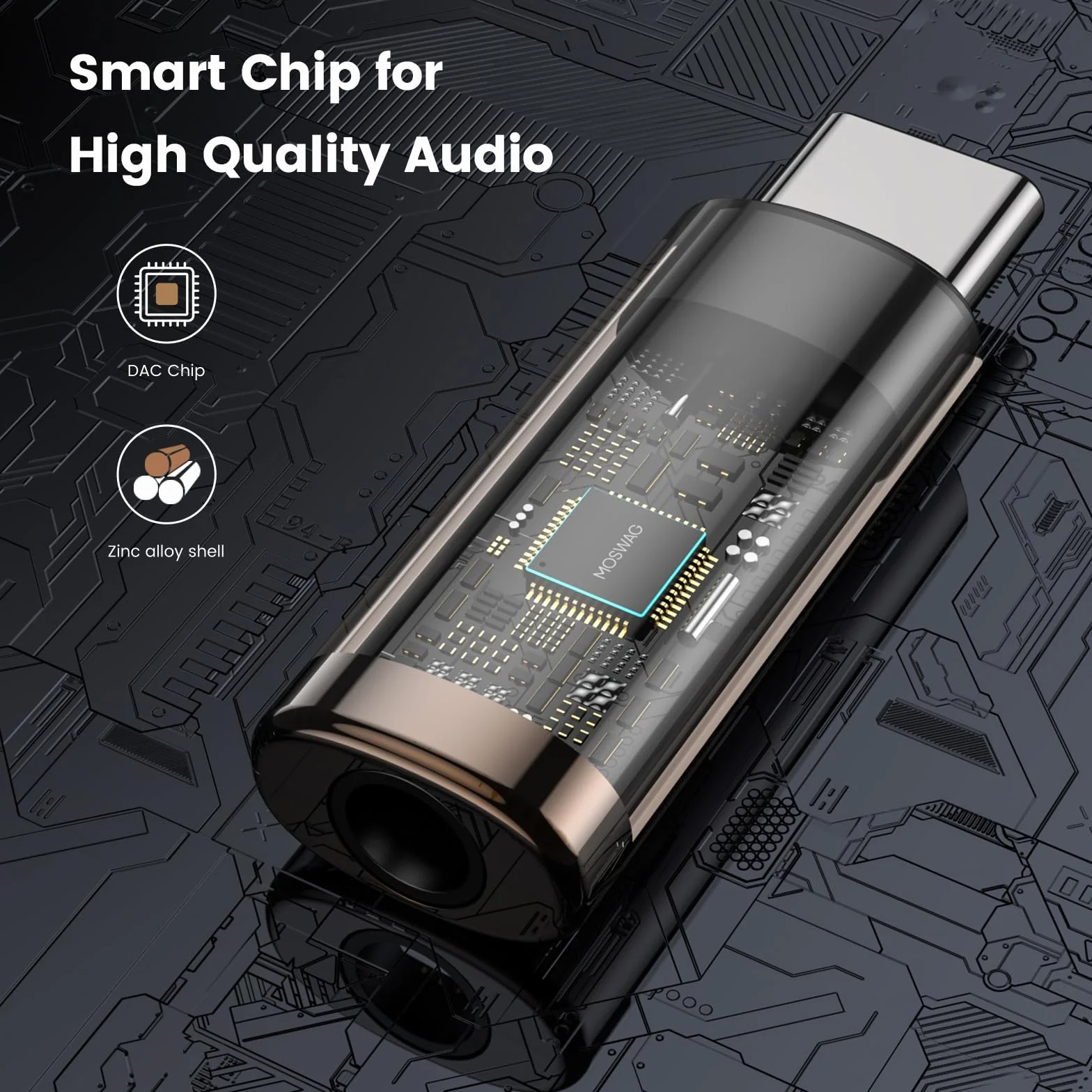 MOSWAG Adaptateur de Prise de Casque USB-C vers 3,5mm avec DAC, Convertisseur Audio Hi-FI et Micro en Alliage de Zinc Haute Résolution, Compatible avec Galaxy, Pixel, Xiaomi, iPhone et iPad