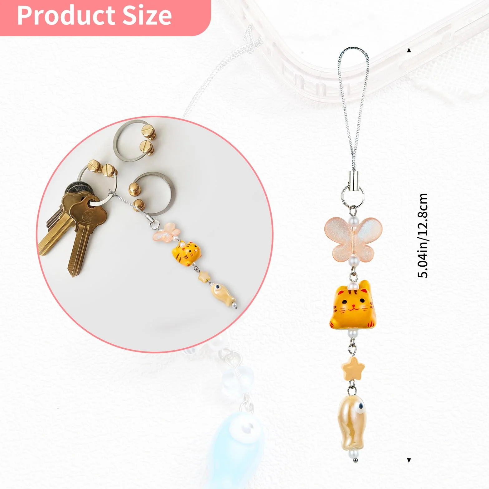 BEEFLYING 1 Pièce Pendentif Téléphone Chat Orange Pendentif Papillon Raffiné en Perles Breloque Porcelaine Poisson Pour Porte-clés et Sacs