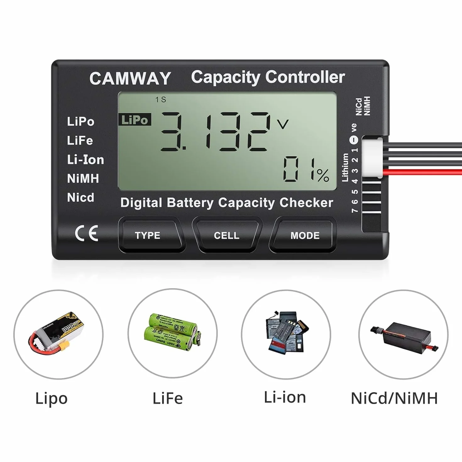 GTIWUNG Testeur de Capacité de Batterie Numérique, Capacité de la Batterie de Tension Vérificateur Contrôleur Testeur avec Ecran LCD, pour LiPo Life Li-ION Nicd NiMH