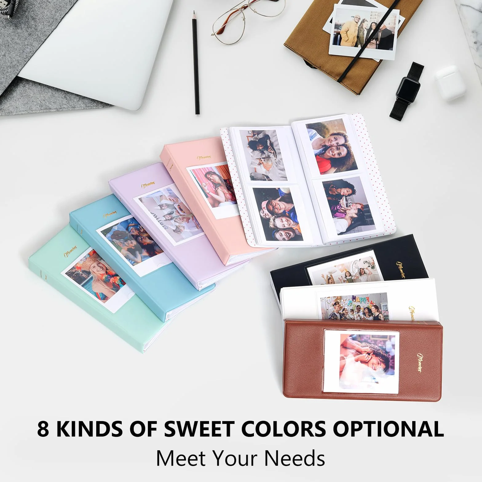 Album photo à 64 pochettes pour Fujifilm Instax WIDE 400/WIDE EVO, livre photo en cuir PU pour Instax Wide 300/210/200/Polaroid 600 i-Type Photo – Album photo 8,9 x 10,9 cm – Rose