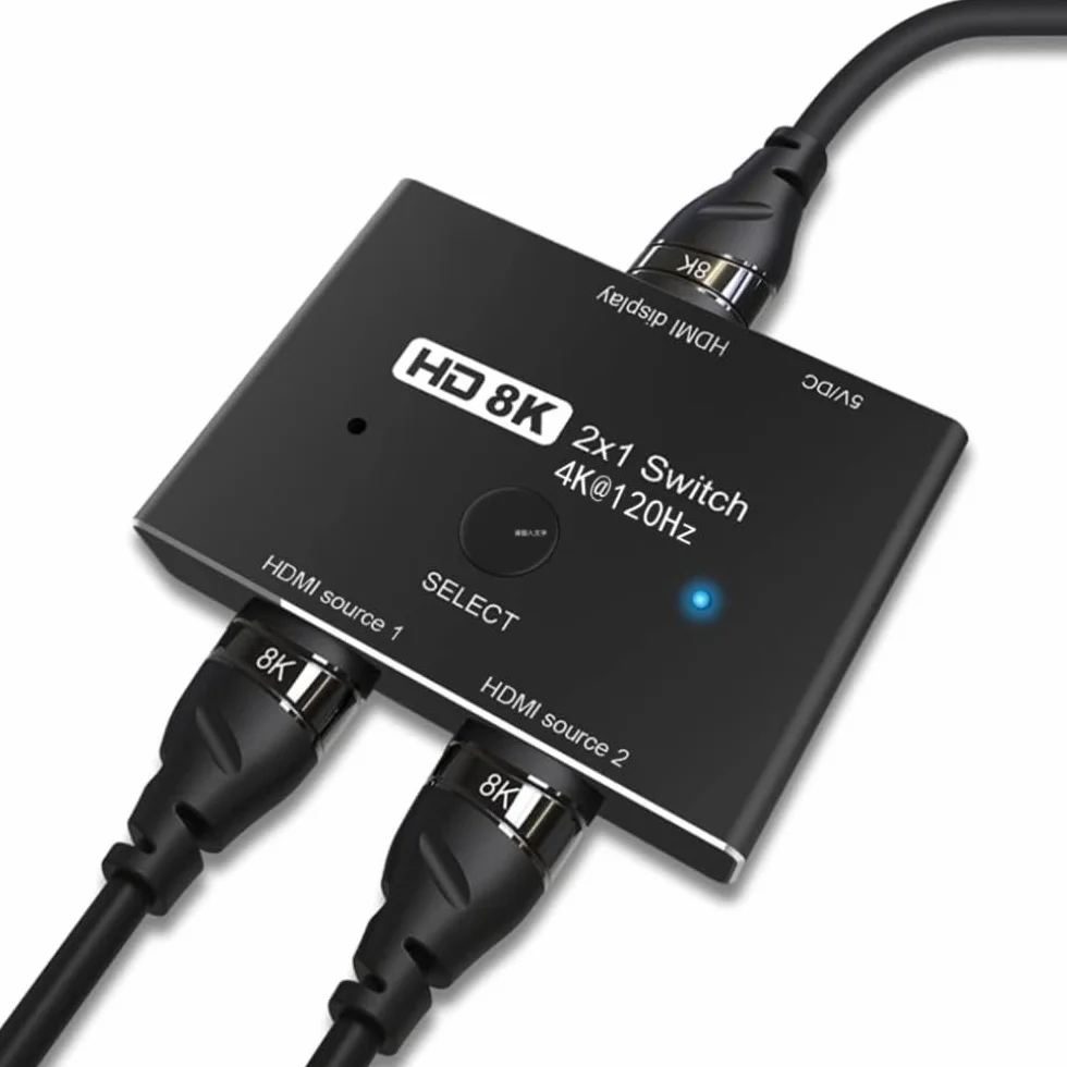 Directionnel HDMI 2.1 Switcher Commutateur Ultra HD 8K Haute Vitesse 48Gbps 2in 1out 8K@60Hz 4K@120Hz Convertisseur Séparateur Compatible avec Les Moniteurs PS5