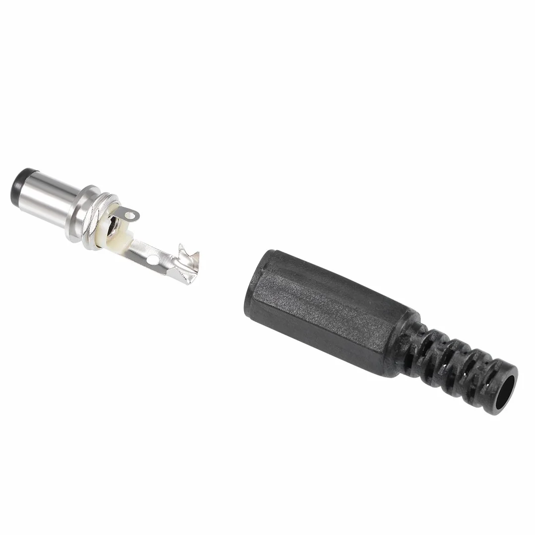 sourcing map 2Pcs DC Mâle Connecteur 5.5mm x 2.5mm x 9mm Puissance Câble Jack Adaptateur Noir