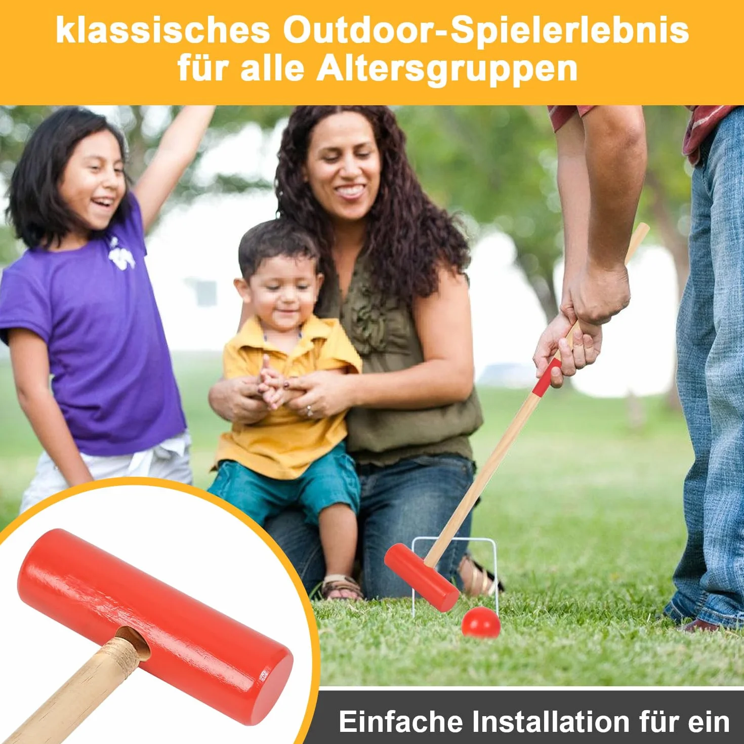 Jeu de Croquet Ensemble 2-4 Joueurs Jouets en Bois Enfants Adultes Jardin Plein air