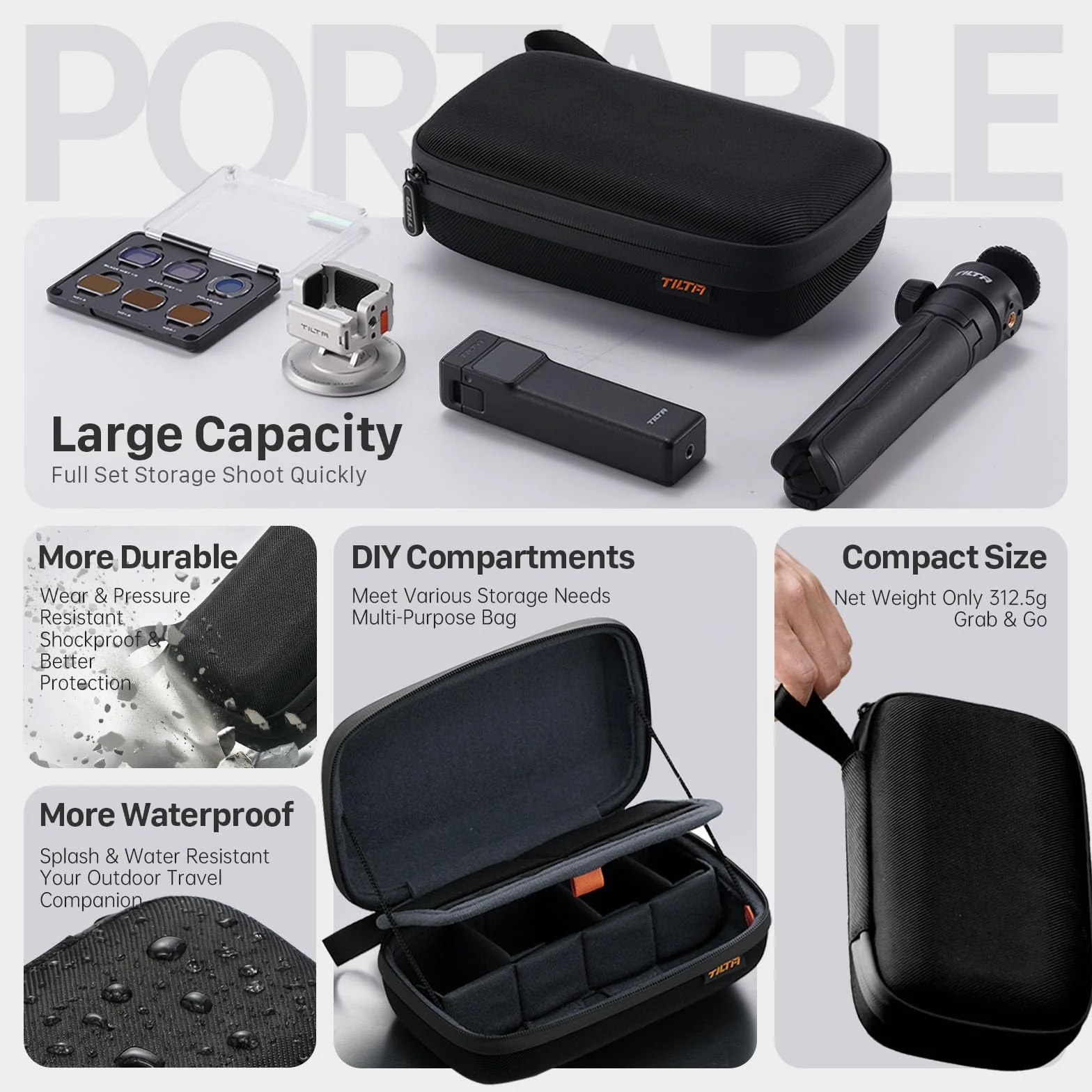 Tilta TA-ACCC-B Étui Rigide Portable pour DJI Osmo Pocket 4, Résistant à l'Eau