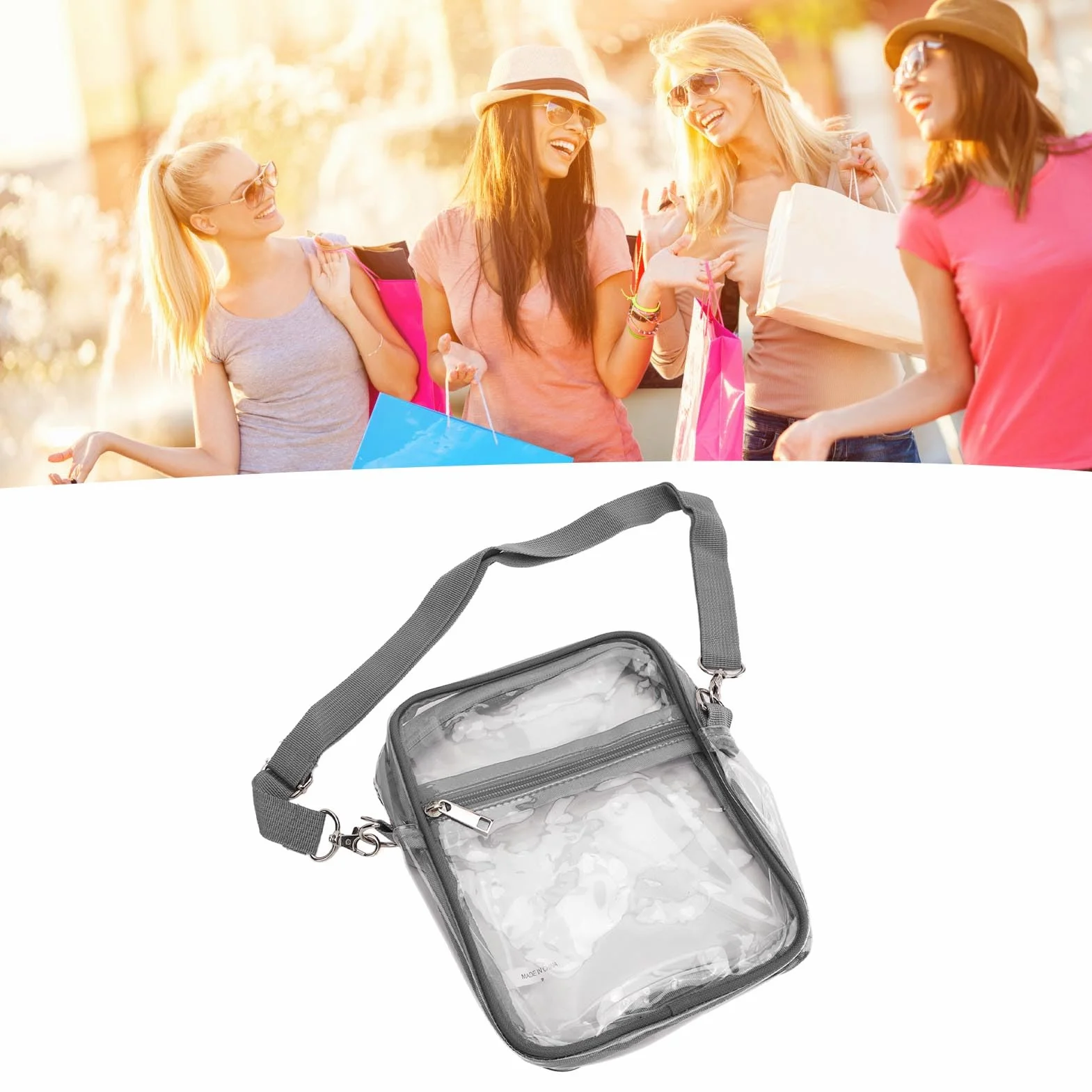 Fockety Sacoche Transparente en PVC avec bandoulière réglable et Fermeture à glissière