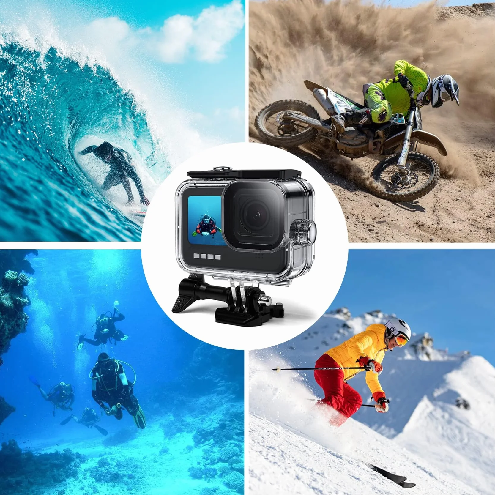 OKFUN Boîtier étanche GoPro Hero 12/11/10/9 Noir Transparent Plastique sous-marin plongée Surf