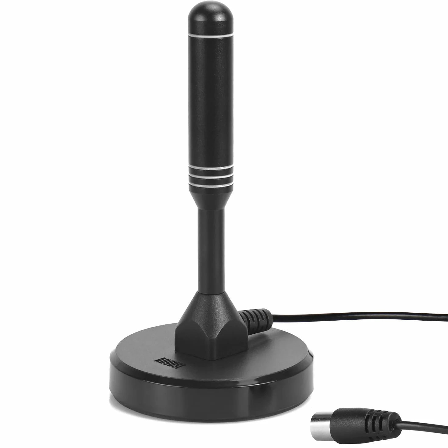 August DTA240 - Antenne TV Interieur TNT HD Puissante - Digital et Numérique UHD France, Magnétique Aimantée, Petite, Portable, Discrète, UHF VHF Salon, Caravane Camping-Car, 2m de câble - Noir