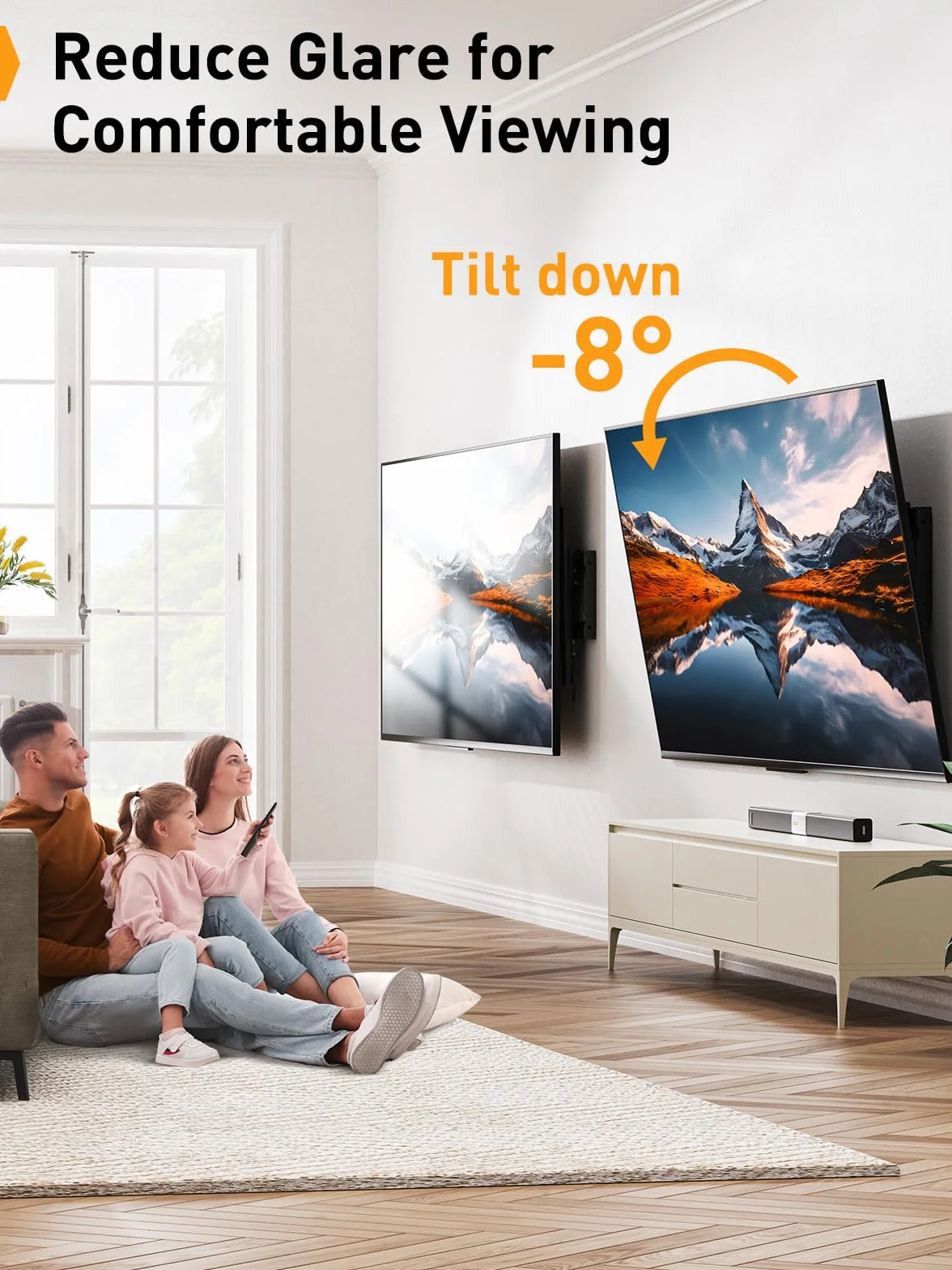 Perlegear Support Mural TV Inclinable pour téléviseurs de 37-82 Pouces Plasma OLED LCD jusqu'à 60 kg, Fixation Murale TV inclinable pour téléviseurs Plats ou incurvés Max VESA 600x400mm, PGLT5