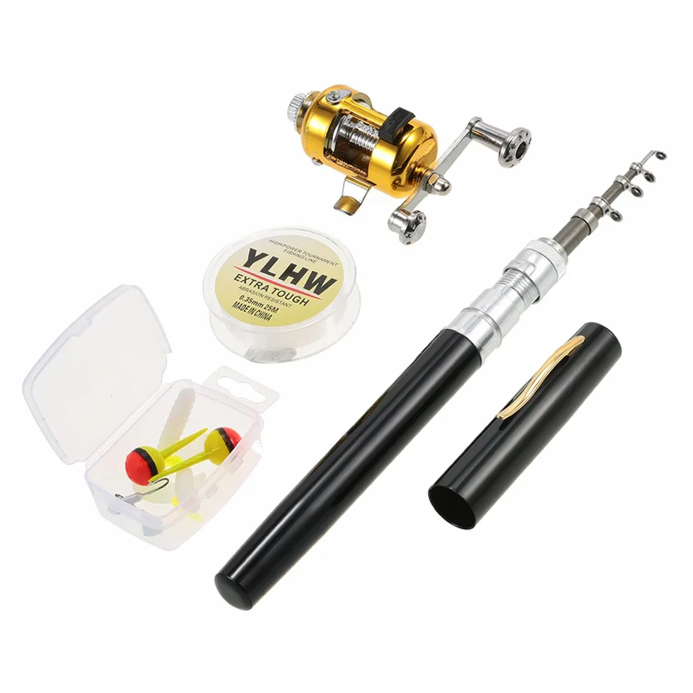 Lixada Stylo Télescopique Canne à Pêche Combo Set Mini Portable avec Bobine Alliage d'aluminium Ligne