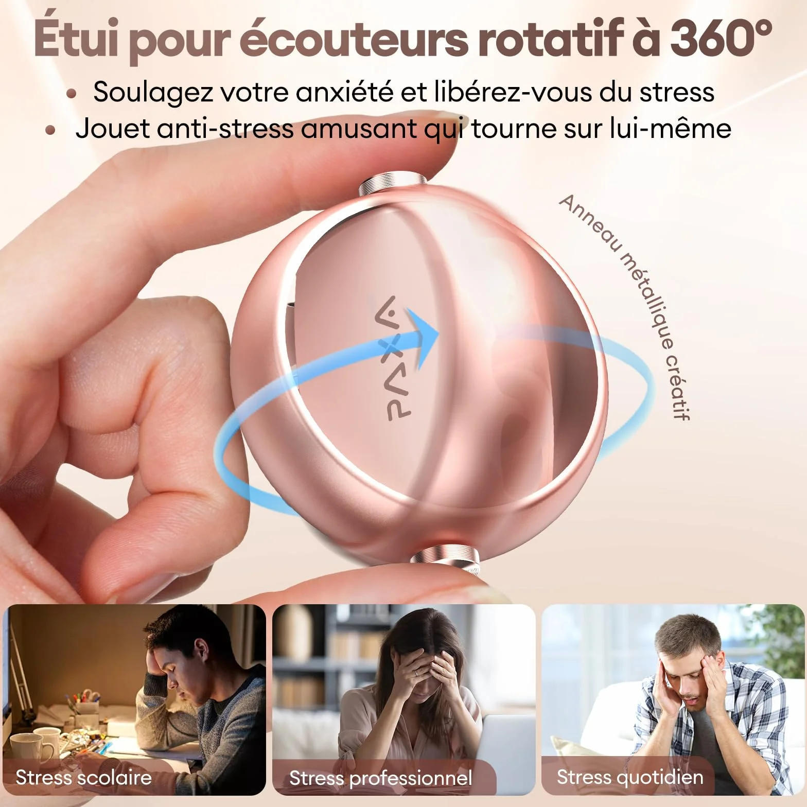 PAXA Double Casque 2-en-1 Clip Open-Ear Écouteurs Bluetooth sans Fil, Bluetooth 6.0-0 Délai, 140H Autonomie, Reconnaissance L/R Automatique, Réduction Bruit Hybride Travail/Sport/Quotidien, Or Rose
