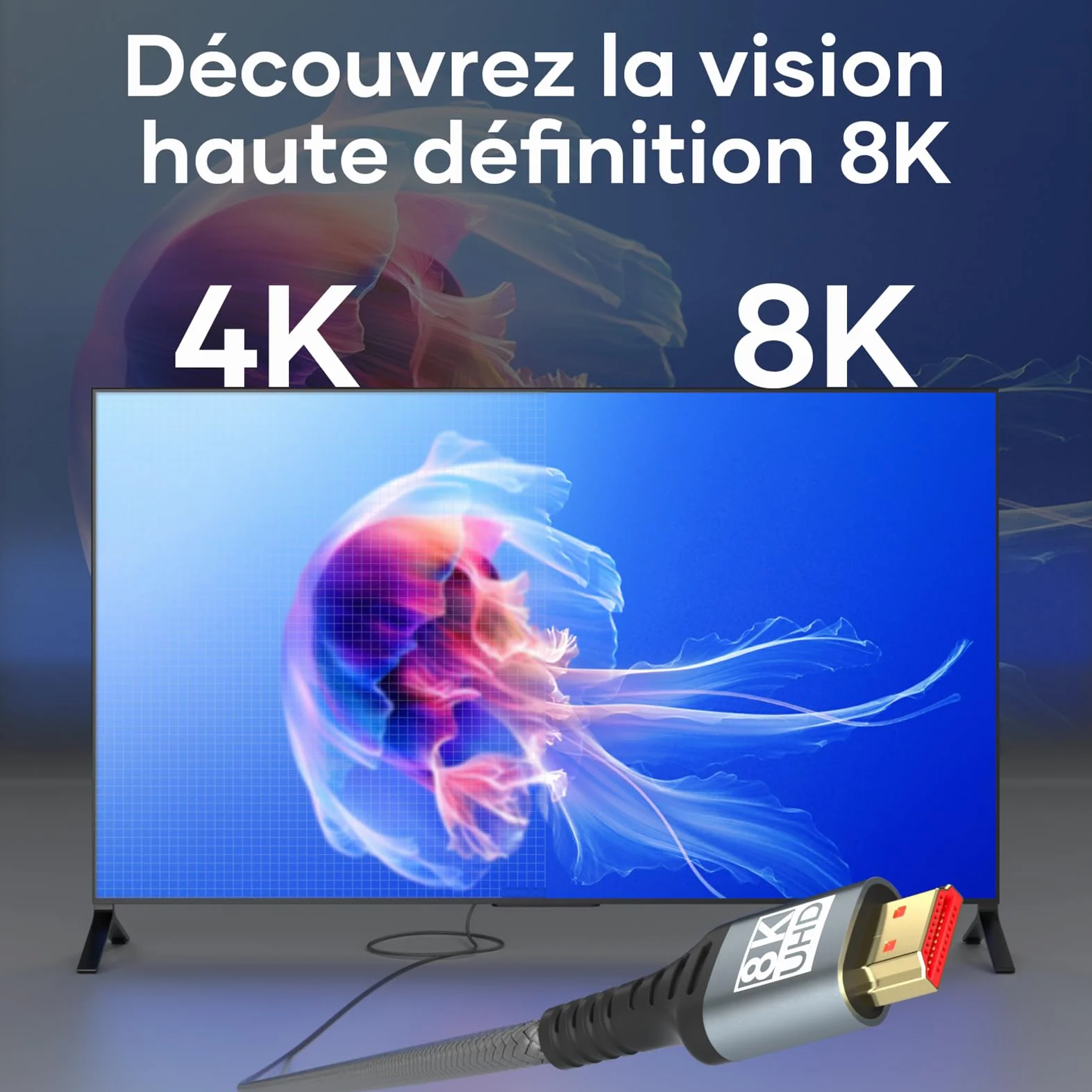 Câble HDMI 2.1 5Mètres 10K 8K Ultra Haute Vitesse 4K@120Hz HDR10 eARC HDCP 2.2 & 2.3 Compatible PS5 X-Box HDTV