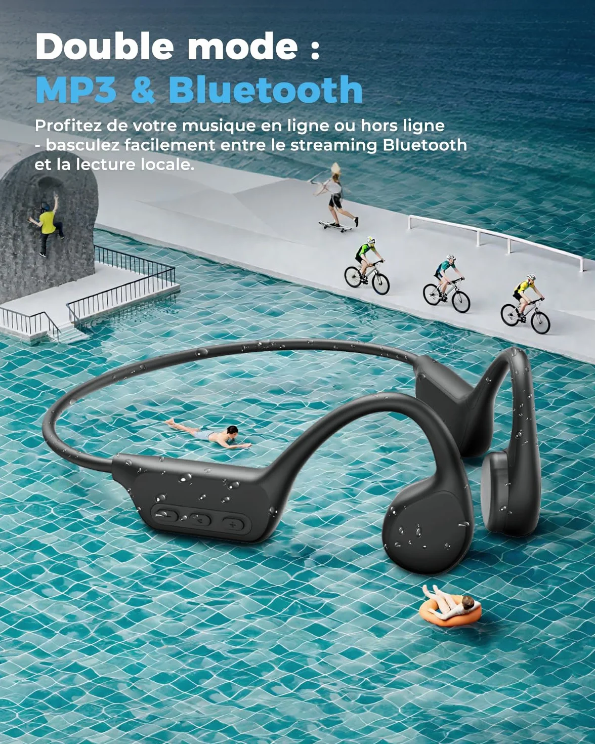 Casque Conduction Osseuse Bluetooth 5.4, Mémoire MP3 32G Intégrée, Lecteur MP3 Étanche IPX8, 10 Heures de Jeu, Écouteur Natation sans Fil pour la Natation, Sport
