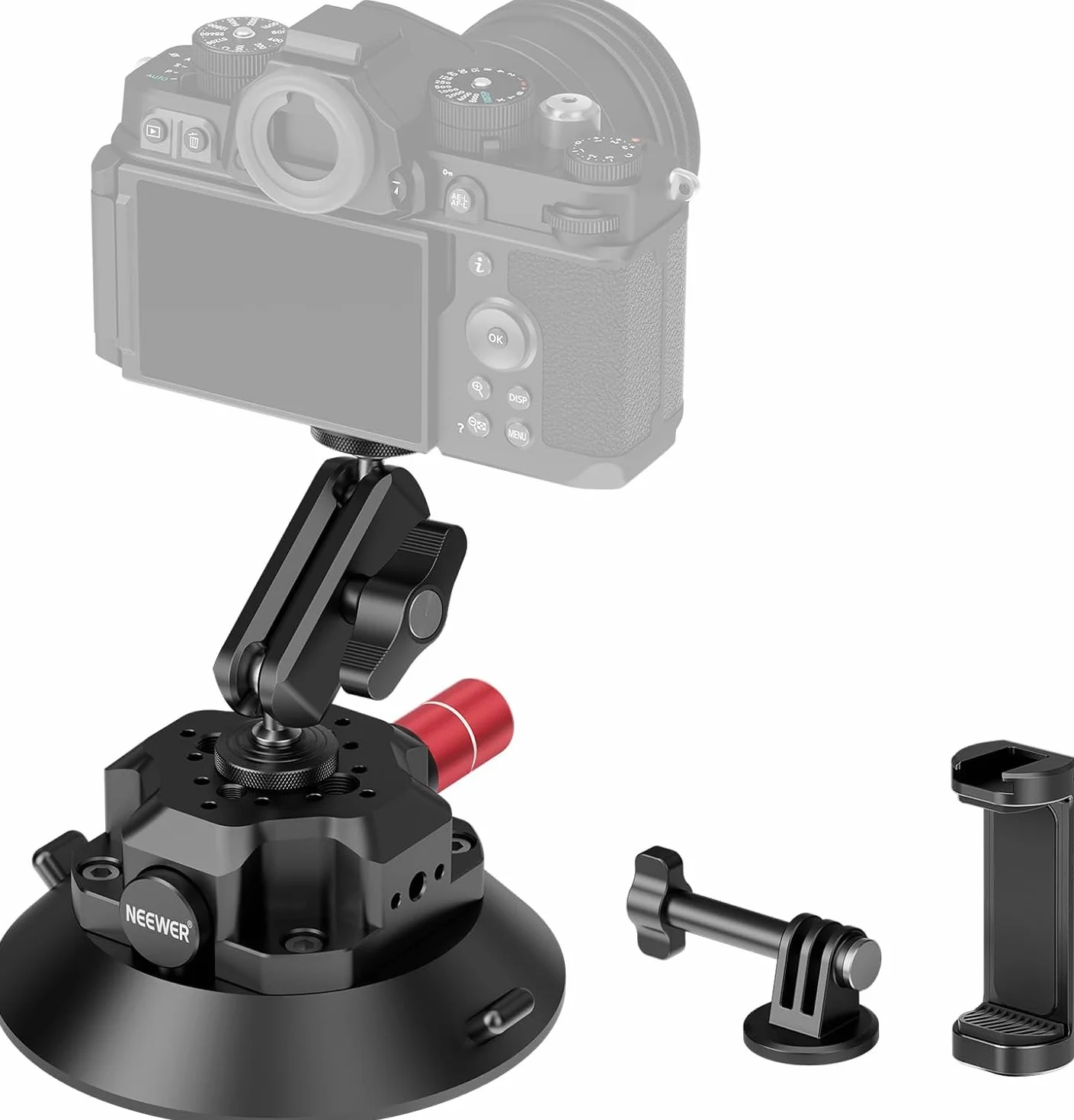 NEEWER Support Caméra Ventouse 4,5" Bras Magique, Compatible avec Arri 1/4" 3/8" Trous, Support Voiture Quick Release, Adaptateur Action Cam Compatible avec iPhone GoPro DJI Insta360, CA105