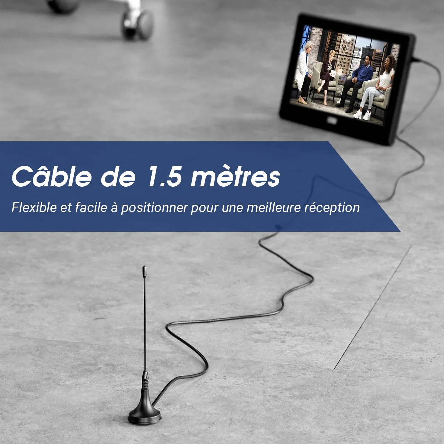 August DTA180 - Antenne TV Intérieur TNT HD - Puissante, Petite, Mini, Discrète, Portable, Base magnétique, Réception Optimale de la Télévision France Belgique Maison, Camping Car, Caravane - Noir