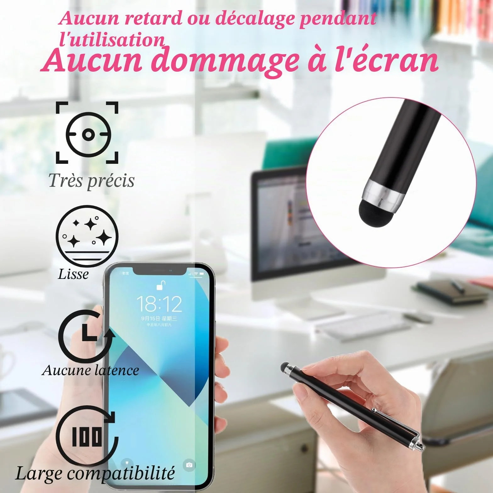 Andibro Stylets Universels pour Écrans Tactiles, 2 Pièces, Compatibles Tablette Smartphone Ordinateur Portable