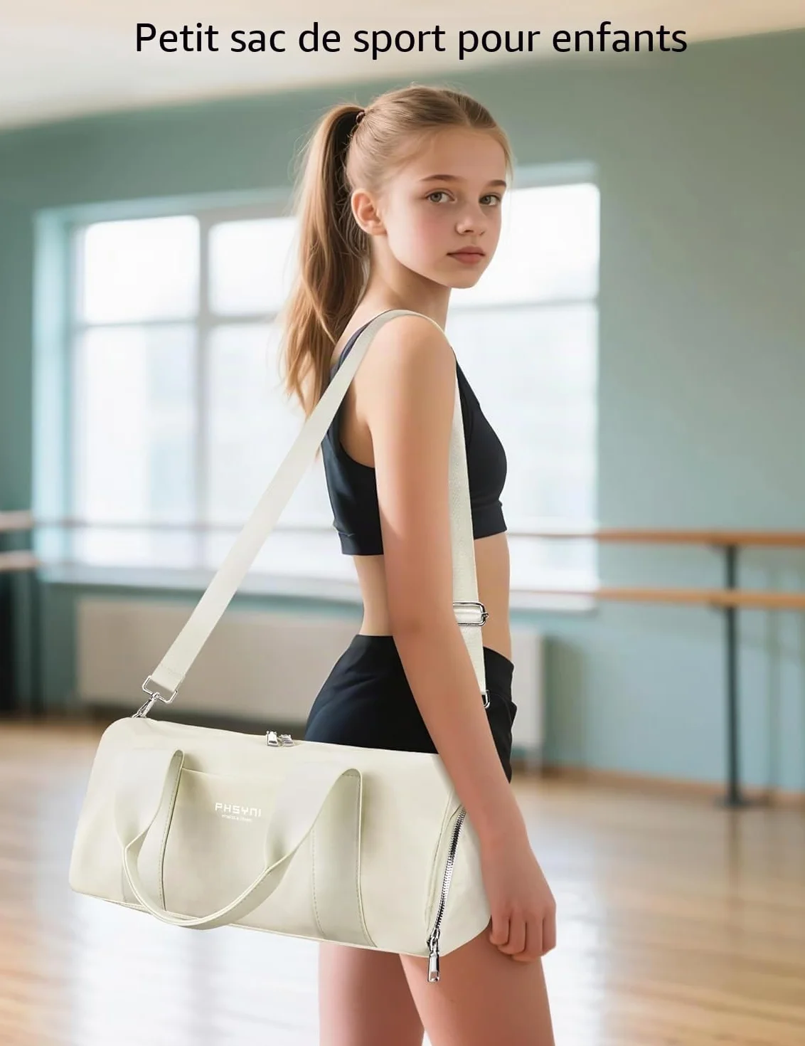 Sac de Sport et Voyage 16 Pouces avec Compartiment Chaussures Poche Imperméable Femmes Enfants Beige 40x19x20 cm 15L