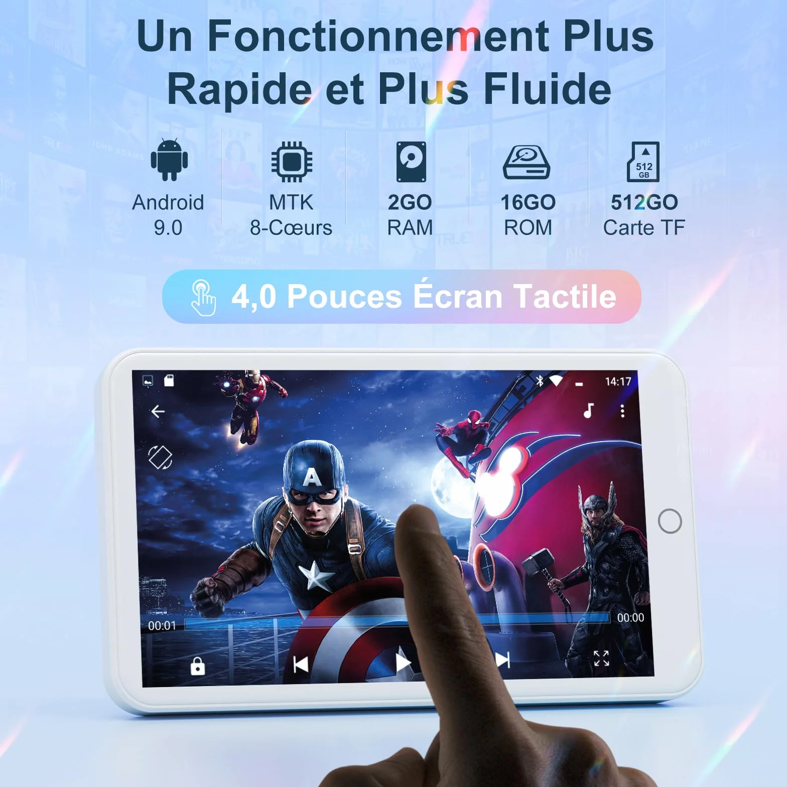 MECHEN Lecteur MP3 Spotify Bluetooth MP4 Radio WiFi Android 9.0 Écran Tactile 4 Pouces Blanc