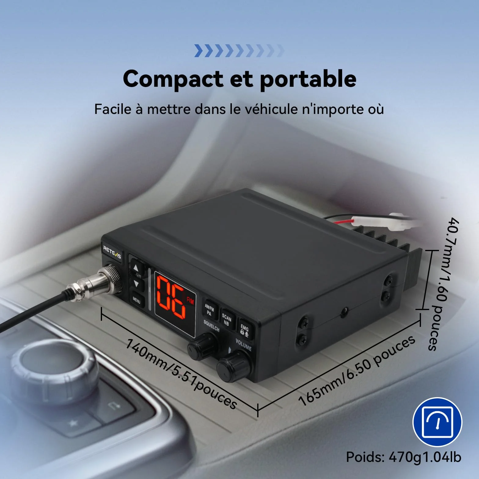 Retevis MB63A CB Radio AM/FM Portable 12V/24V VOX Camping-Car