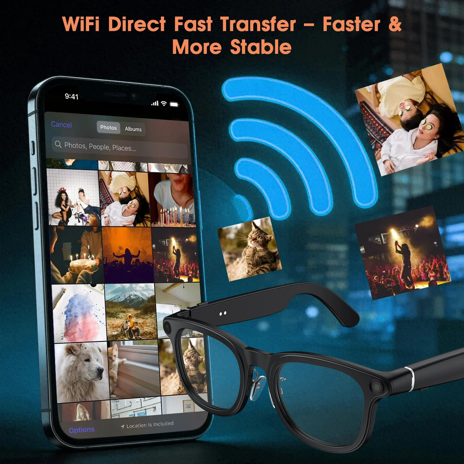 2026 AI Smart Glasses 4K Caméra HD 1200P Lunettes avec Enregistrement vidéo, Traduction simultanée/Identification d'objet GPT, lentilles photochromiques, avec étui de Charge 3600 mAh