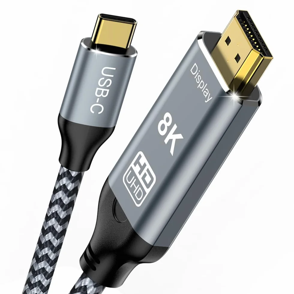 Augusplay Câble USB C vers HDMI 2.1, 8K@60Hz 4K@240Hz Type C vers hdmi High Speed Cable, HDR HDCP 2.3 Thunderbolt 4/3 vers HDMI Cable Compatible with iPhone 15 Pro MacBook Pro/Air UHD TV Monitor, 2M