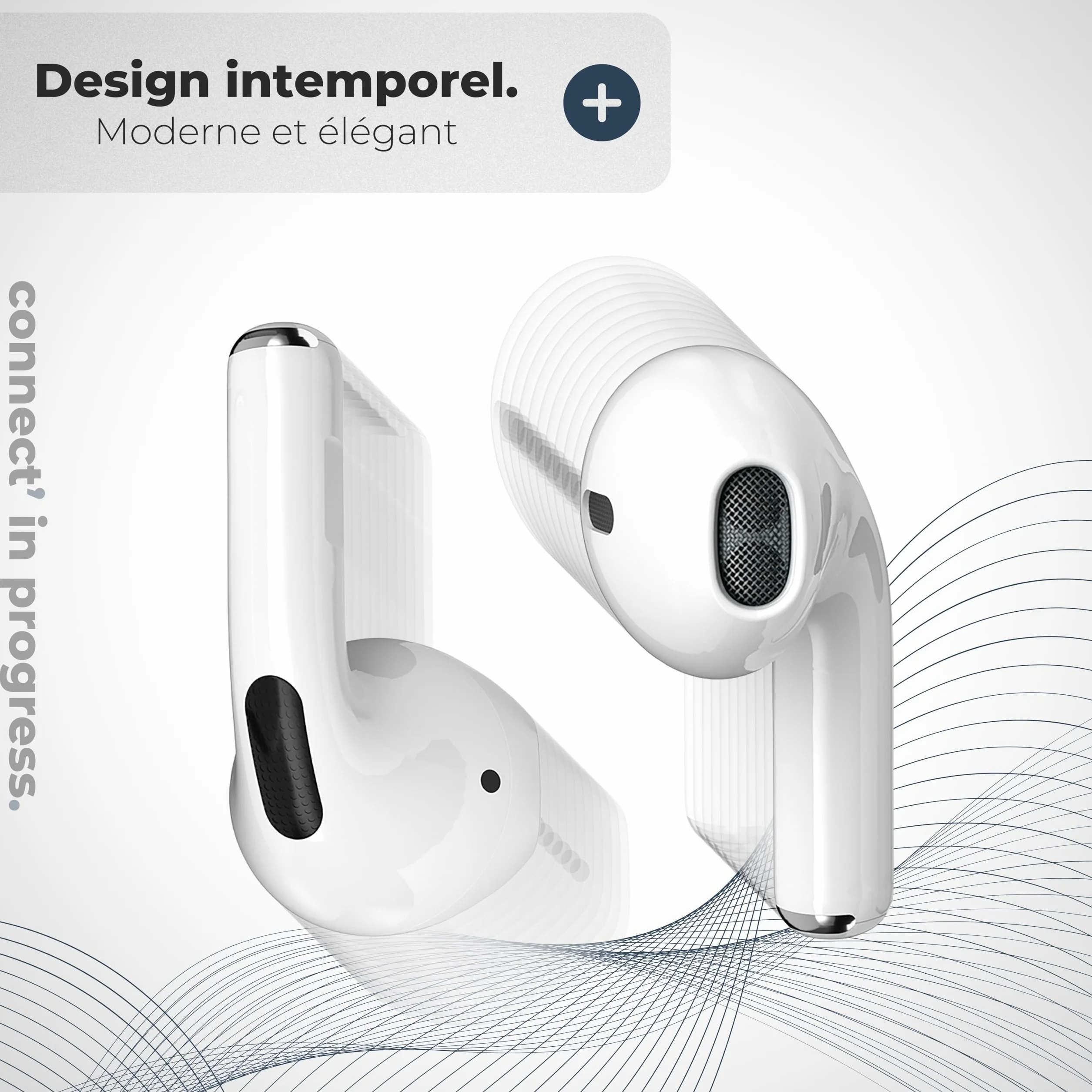 APM Ecouteurs Bluetooth sans Fil, Boîtier de Charge, Ecouteur sans Fil, Son Stéréo, Oreillette Main Libre, Coque Silicone Bleu Nuit, Casque Audio, Compatible PC Smartphone Tablette, Blanc, 600331