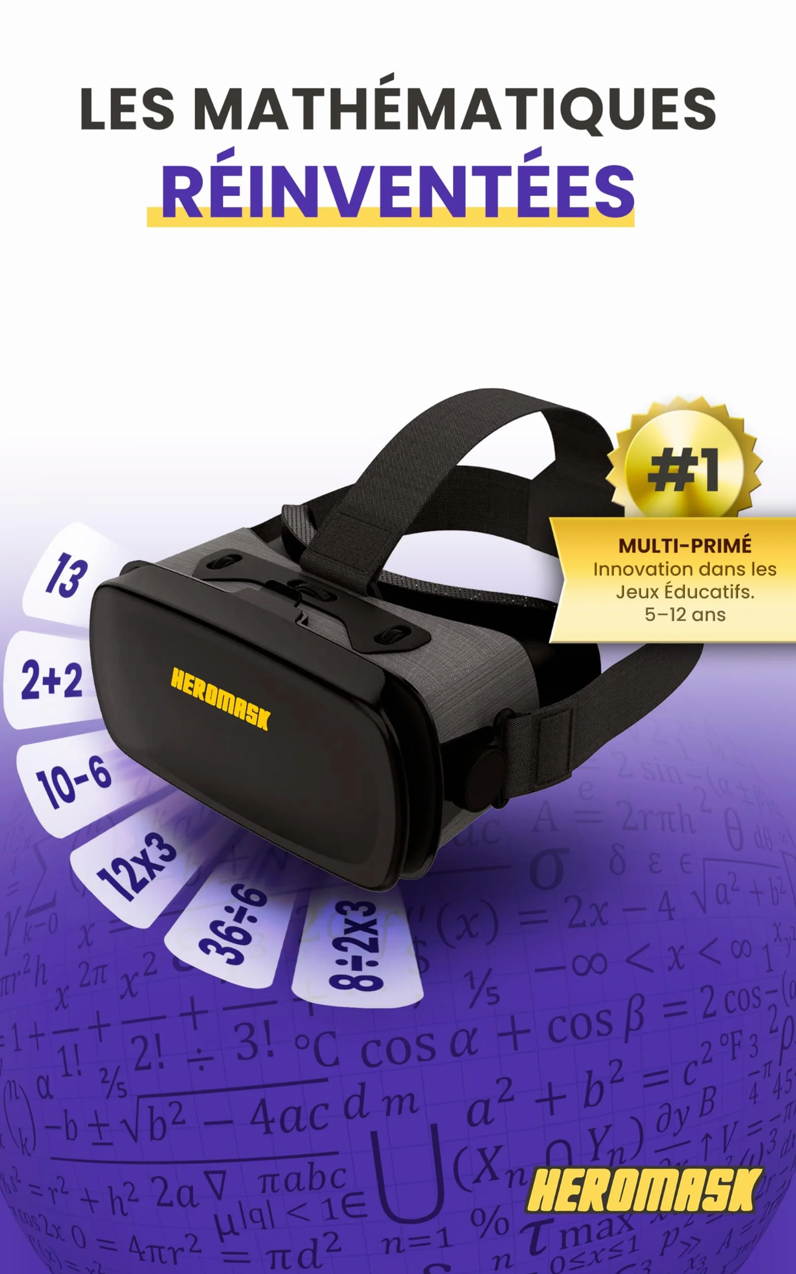 HeroMask Casque VR Réalité Virtuelle Enfant 5-12 Ans Jeux Maths Tables Multiplication Addition Calcul Mental