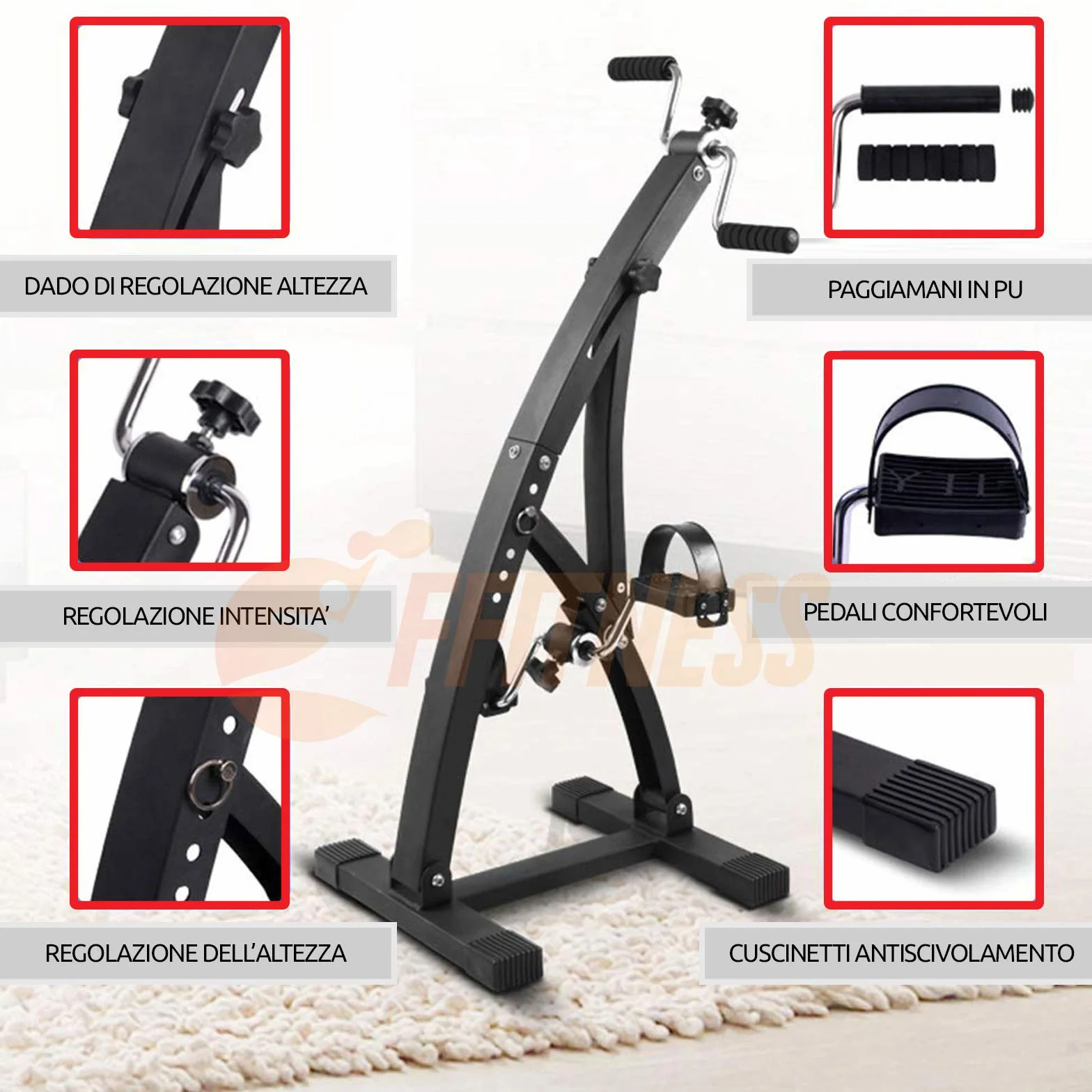FMMD408N Mini Vélo de Gymnastique Passive Double Cycle Pédalier Bras Jambes Rééducation Home Gym Noir