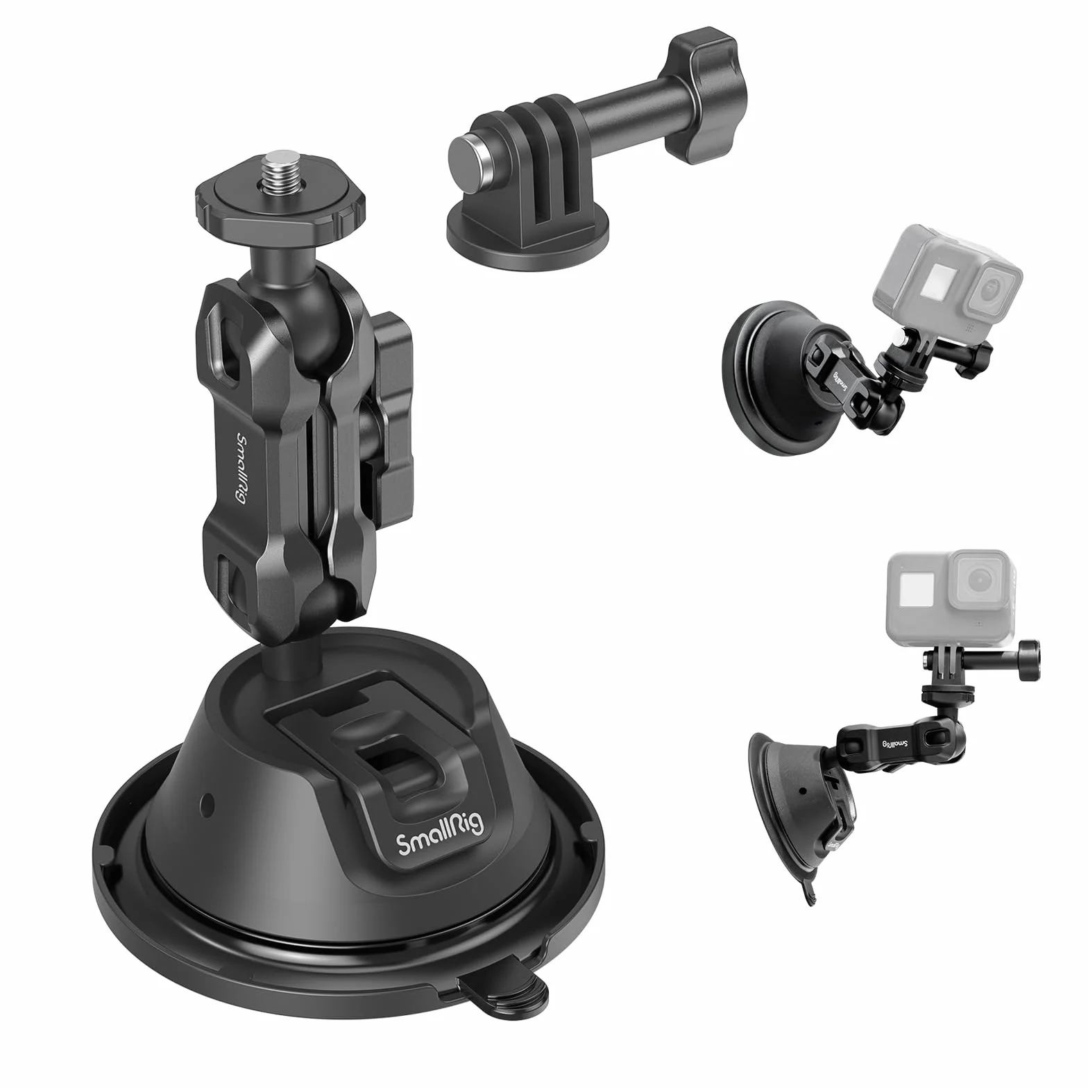 SMALLRIG Support à Ventouse, pour DJI Osmo 360/ Nano/Action 6/Procket, pour Insta360 X5/X4, pour GoPro Hero 13/12,Double Rotule Rotation à 360°, Montage sur Pare-Brise ou Fenêtre de Voiture - 4193