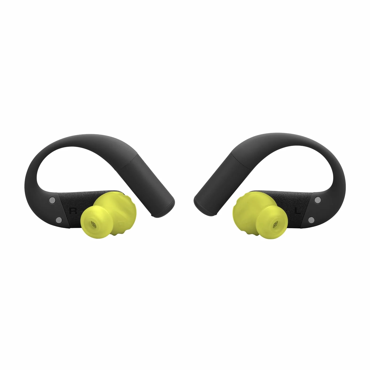Écouteurs de sport sans fil JBLEndurance Peak4 à réduction de bruit intra-auriculaire BT, 48hrs d'autonomie, TwistLock Secure Fit, étanche à l’eau et à la poussière IP68,son JBL Pure Bass, noir/citron