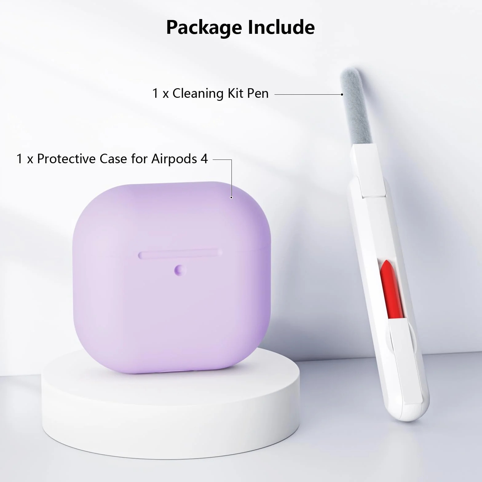 Coque Étui Protecteur Compatible avec AirPods 4 2024, LED Avant Peut être Visible, Housse en Silicone Anti-Choc Etui de Protection pour Airpods 4ᵉ Génération avec Kit de Nettoyage, Lavande