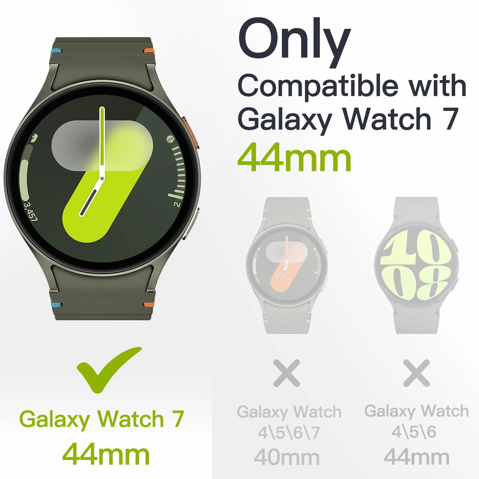 JETech Coque avec Protection D'écran pour Samsung Galaxy Watch 7 44mm, Étui Housse de Protecteur Complète, Film en Verre Trempé Intégré Haute Sensibilité, Lot de 2 (Vert)