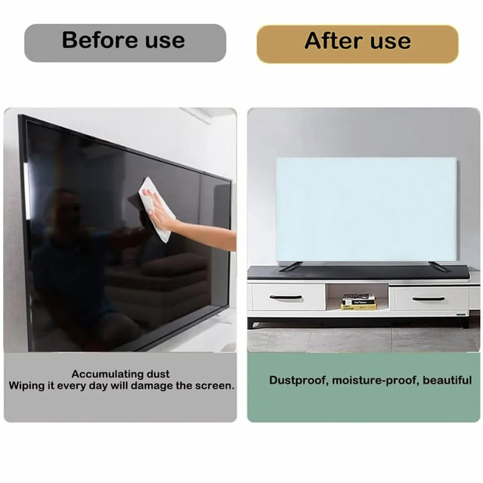 Housse de Télévision Anti-Poussière 32-85 Pouces Tissu Élastique Protection Écran Couleur Unie Beige 56-65 Pouces