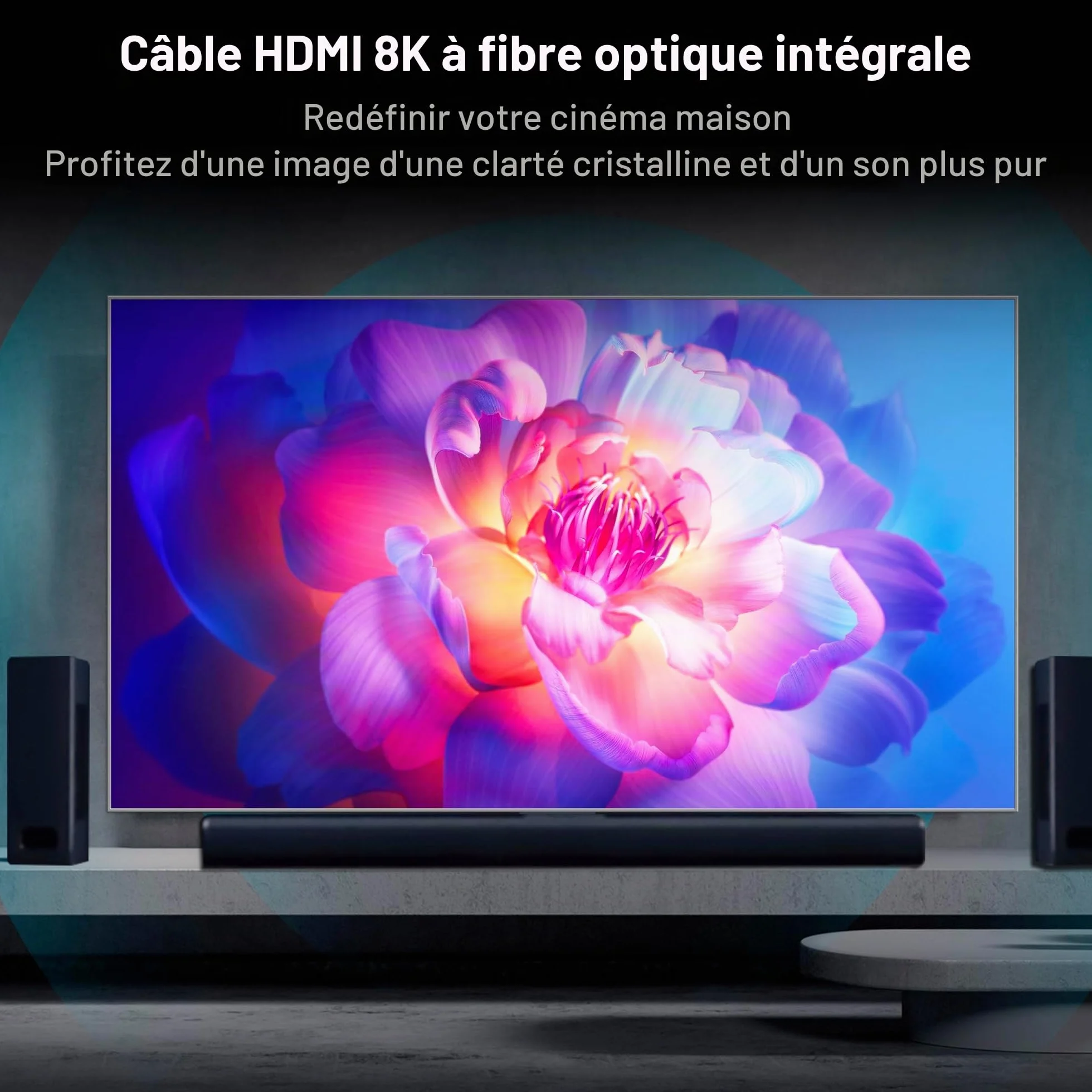 RUIPRO Câble HDMI 8K 10M Détachable en Fibre Optique Pure, Armé en Acier Inoxydable, HDMI 2.1 Ultra Haute Vitesse 48Gbps, 8K@60Hz 4K@120Hz, HDR, eARC, Compatible avec PS5, Xbox, TV, Projecteur