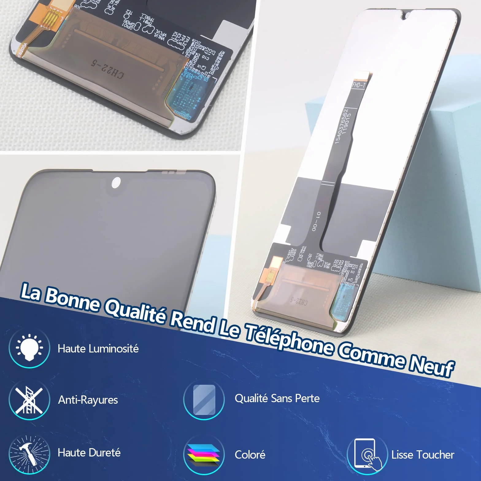 RongZy Écran de Rechange pour 6.15" Huawei P30 Lite MAR-L01A MAR-L21A MAR-LX1A Écran LCD + Vitre Numériseur Tactile Capteur Assemblé Remplacement pour P30 Lite(Noir)