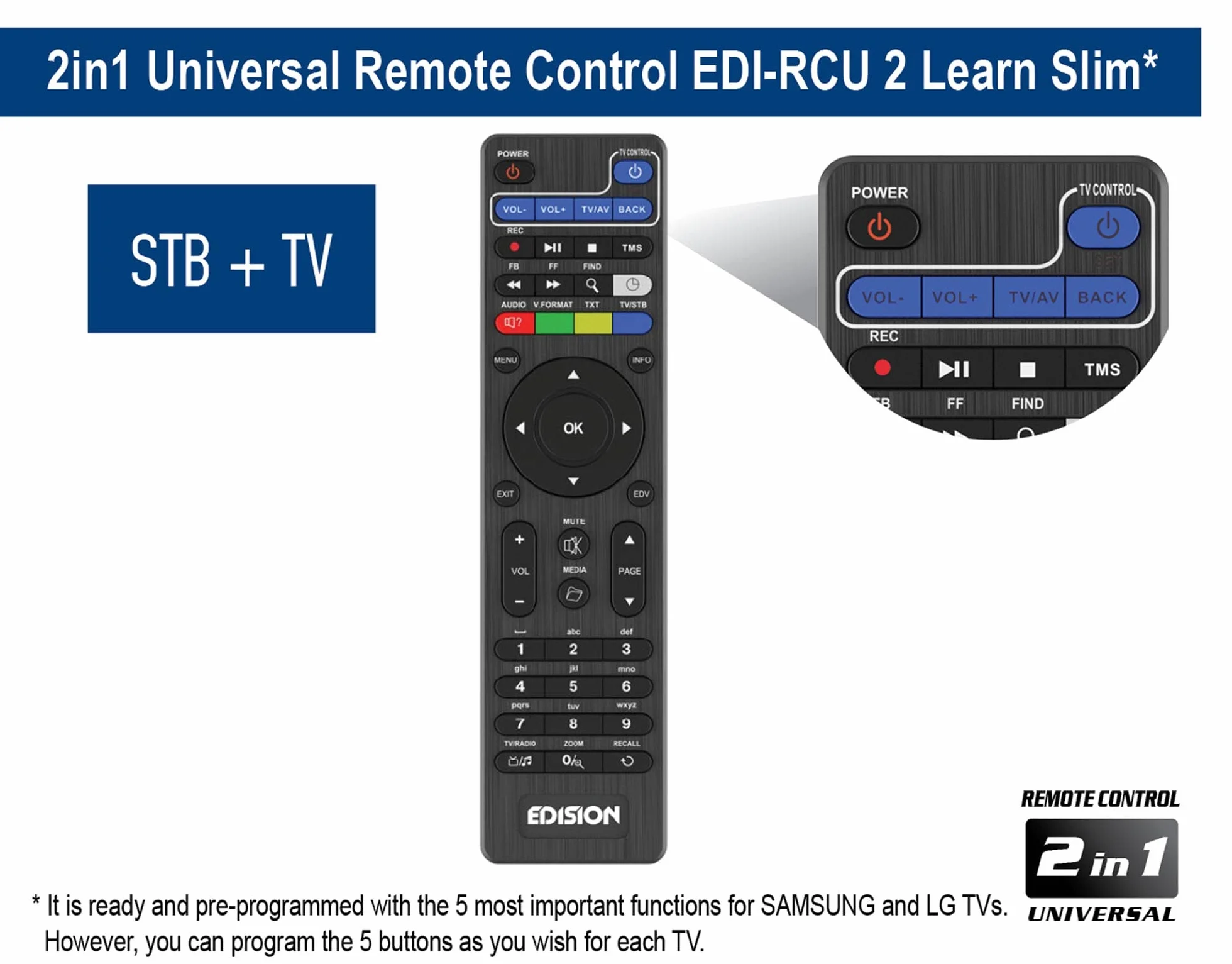 EDISION PICCOLLINO S2, récepteur Full HD, pour DVB-S2 H265 HEVC, 2in1 IR Remote control