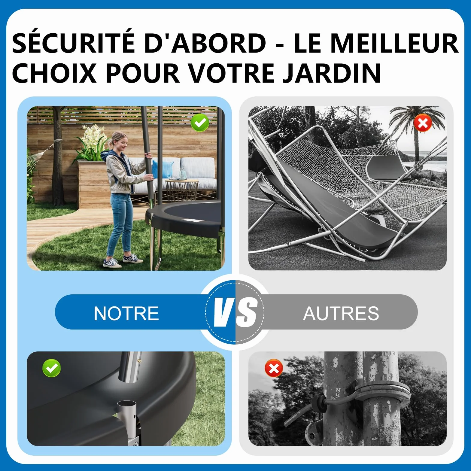 Devoko Trampoline Extérieur Ø183-427cm, Trampoline de Jardin Robuste, Cadre en Acier Galvanisé