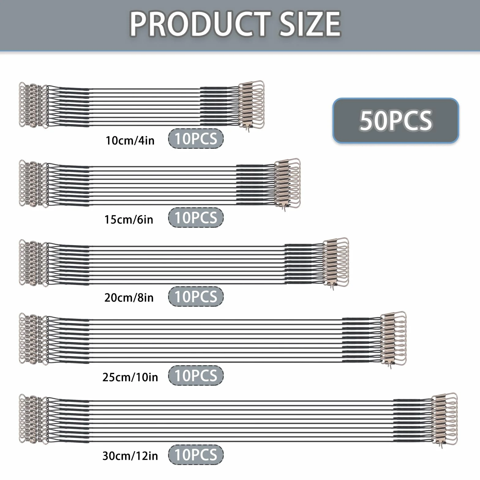 Ensemble de bas de ligne en acier inoxydable pour brochet pêche 50 pièces 5 tailles