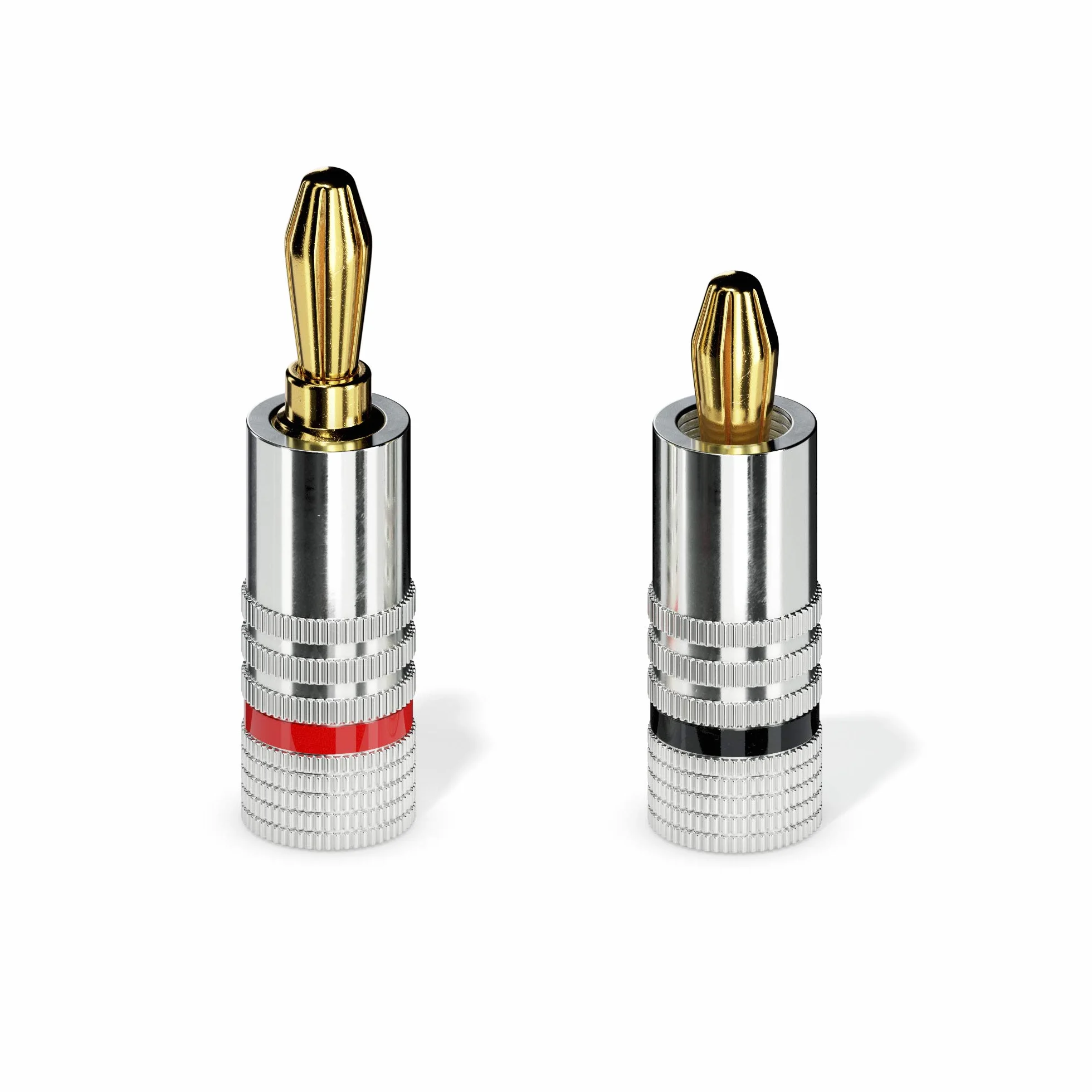 sonero® lot de 4 fiches bananes, pour tous les câbles d'enceintes d'un diamètre maximum de 6 mm², 4 pièces avec codage couleur (12x rouge, 12x noir), plaqué or 24 carats