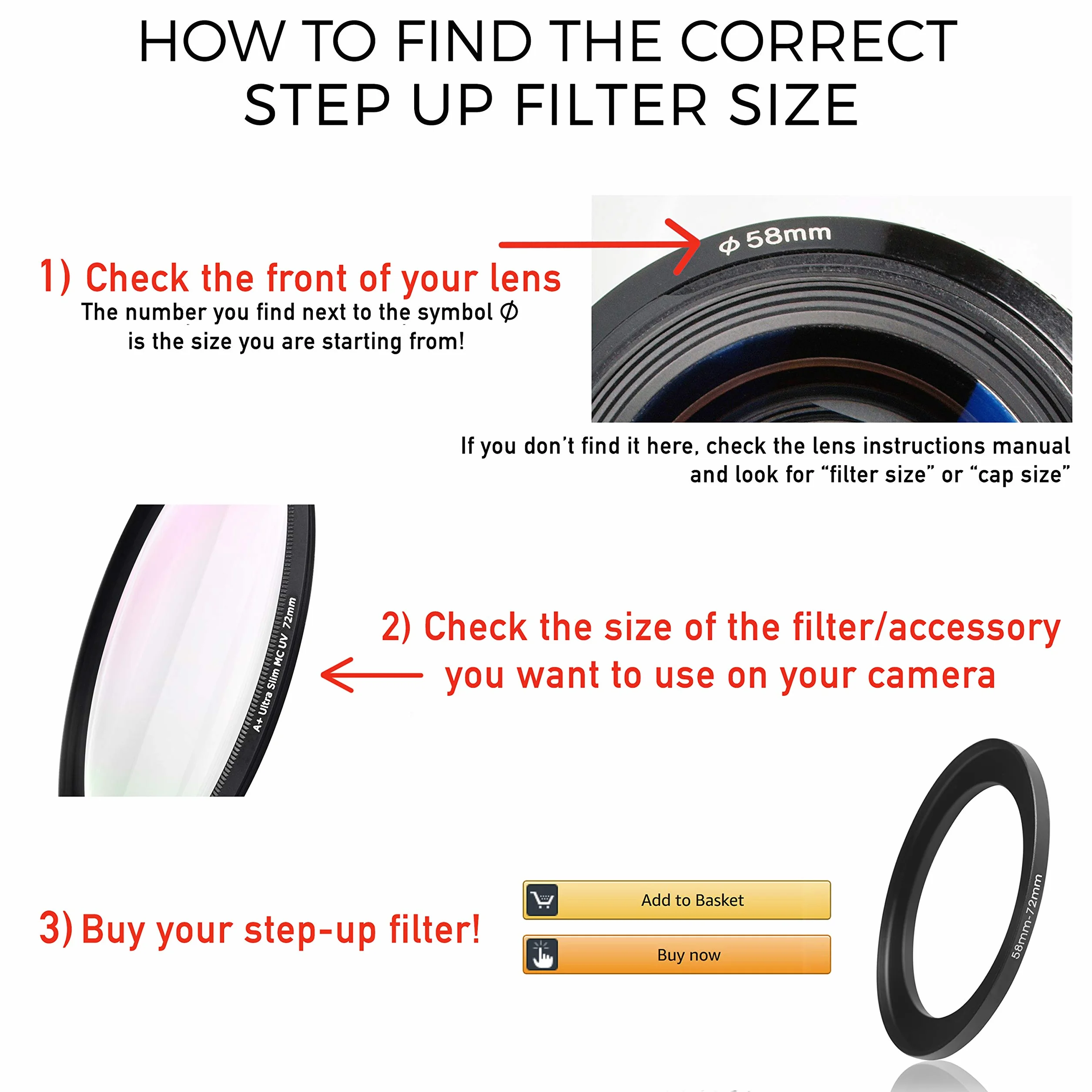Step UP Filter Adapter Anneau Adaptateur de Filtre Bague d'adaptation. pour Les lentilles et Les filtres. Fabriqué en métal de Haute qualité. Très Mince et Robuste. (58mm – 77mm)