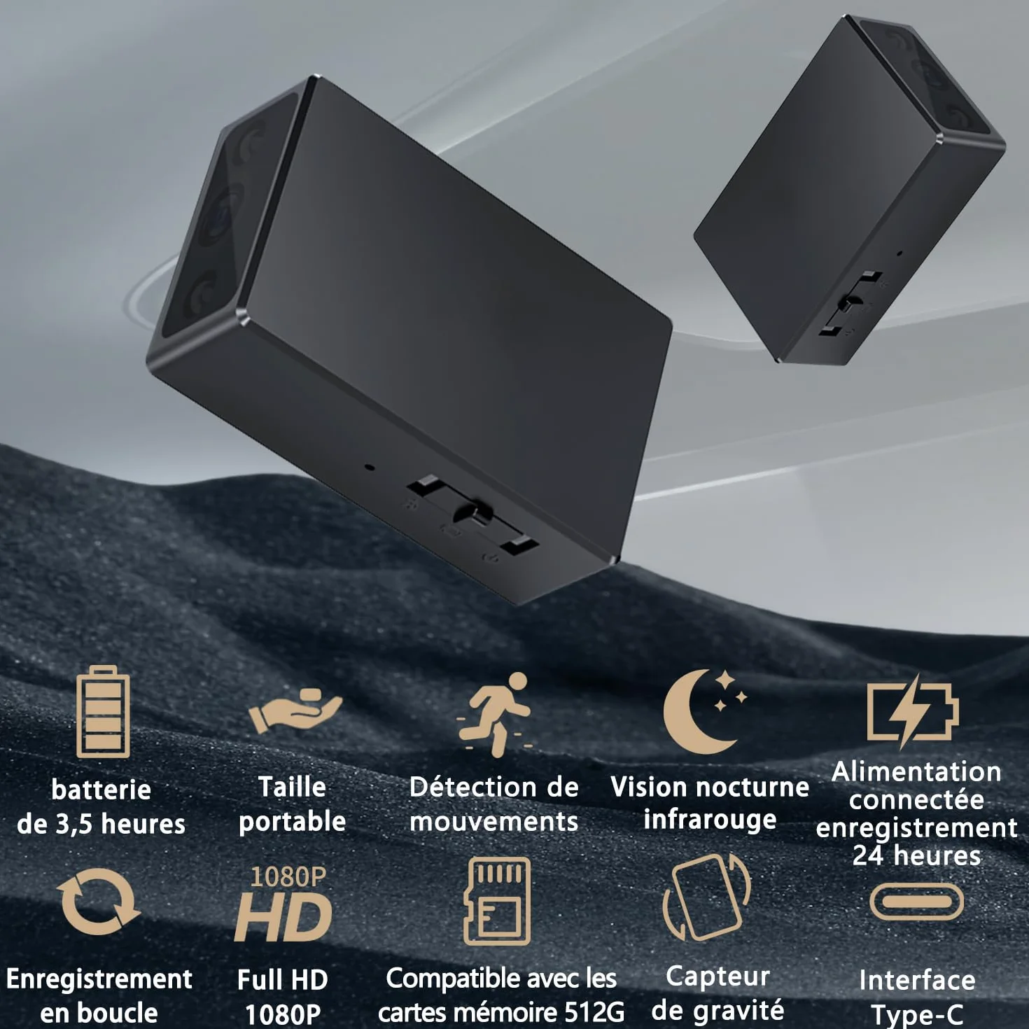Mini caméra Espion HD 1080P caméra cachée surveillance intérieur extérieur sans WiFi