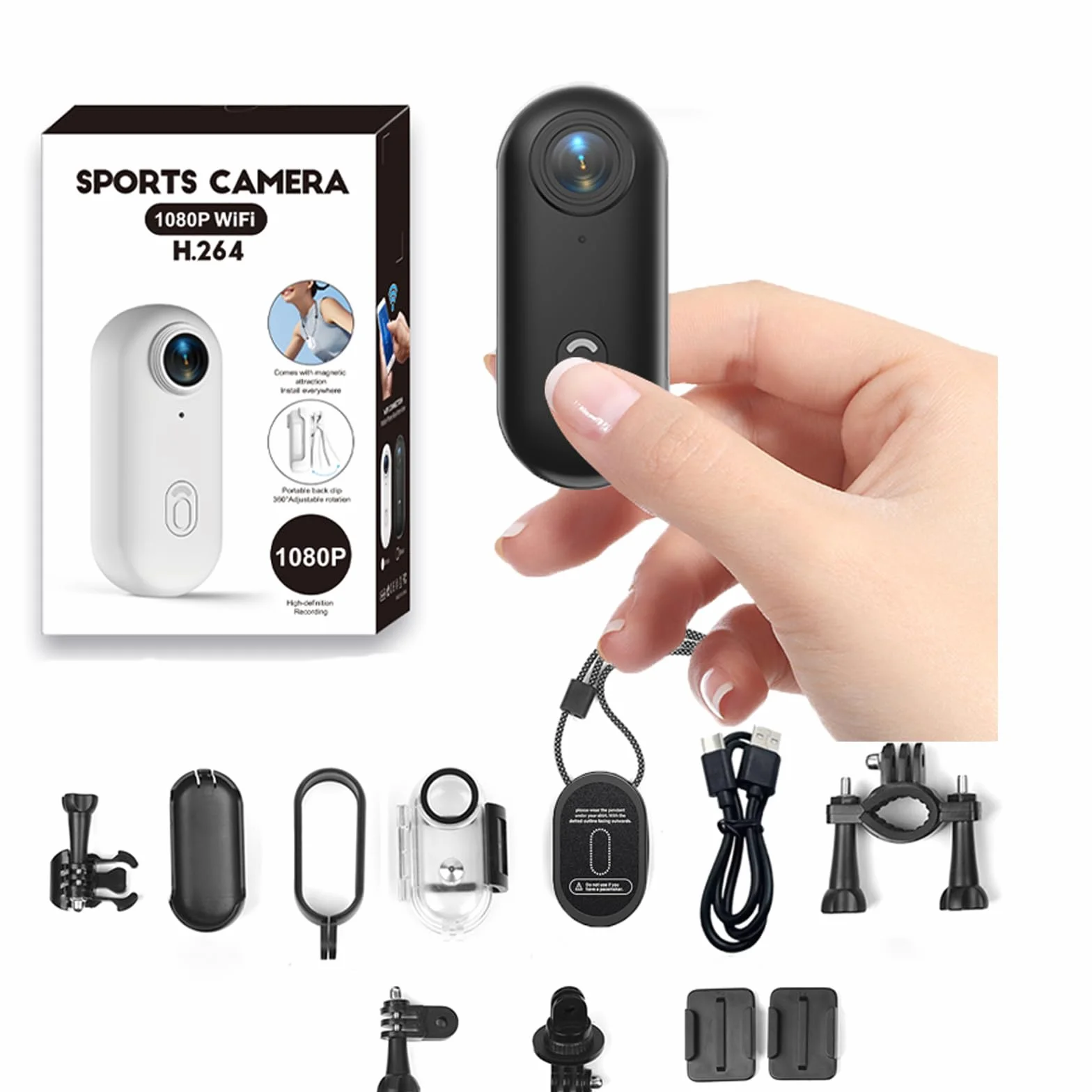 Mini Caméra Sport 1080p 360° Sous-Marine Wi-Fi Fixation Magnétique Étanche