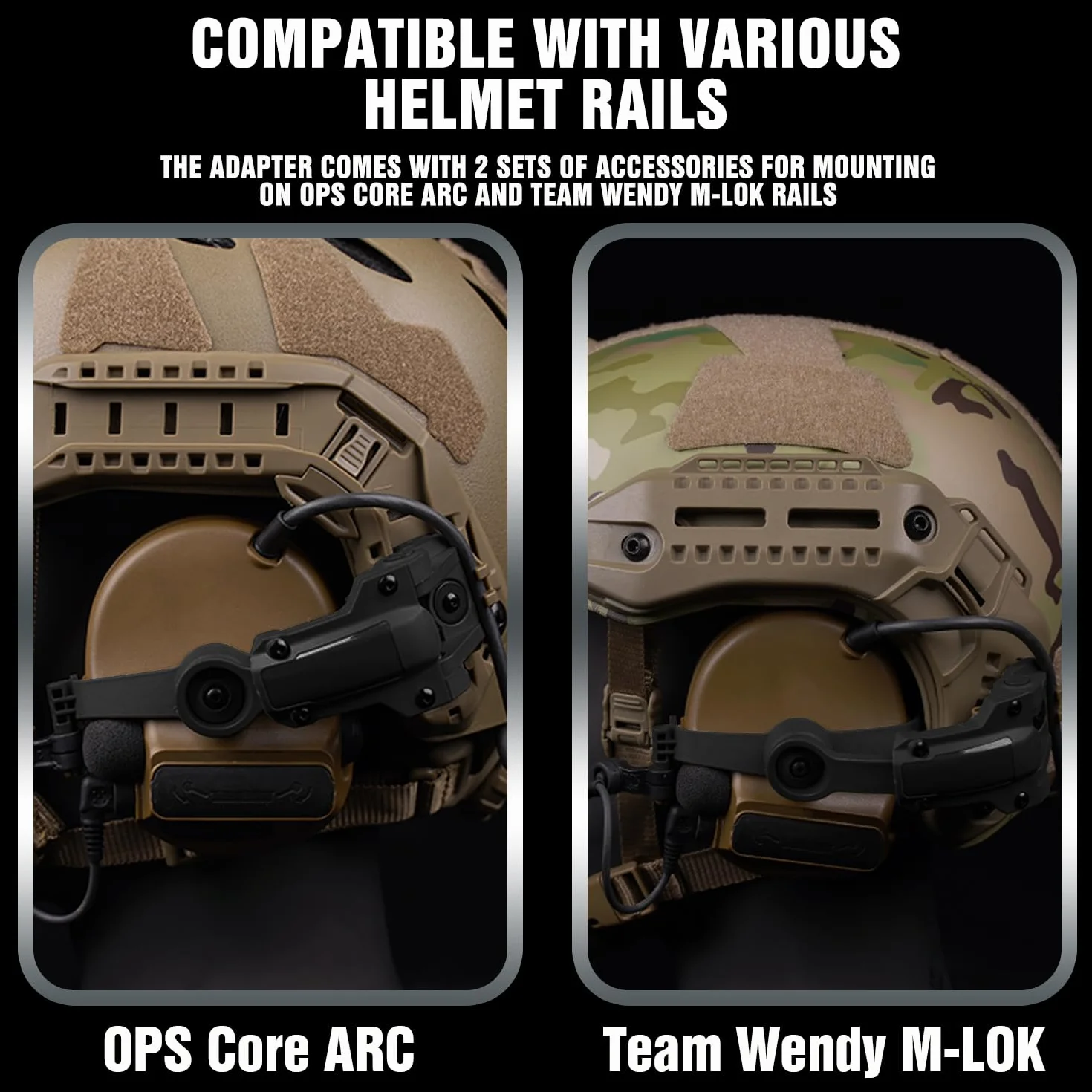 Zhongren Fast Casque Arc Rail Adaptateur COMTAC3 Tactique Pickup Casque Suspension Support Multi-Angle Rotation pour OPS Core Arc & Team Wendy M-Lok Rail