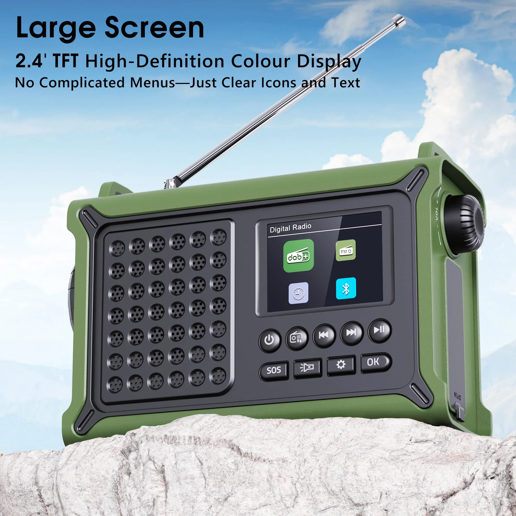 Radio Portable Dab/Dab+& FM, Radio Numérique avec Bluetooth 5.0, Écran Couleur 2,4", 12000mAh Power Bank pour Le Chargement d’Urgence du Téléphone Intelligent, 80 Stations Préréglées, Double Alarme