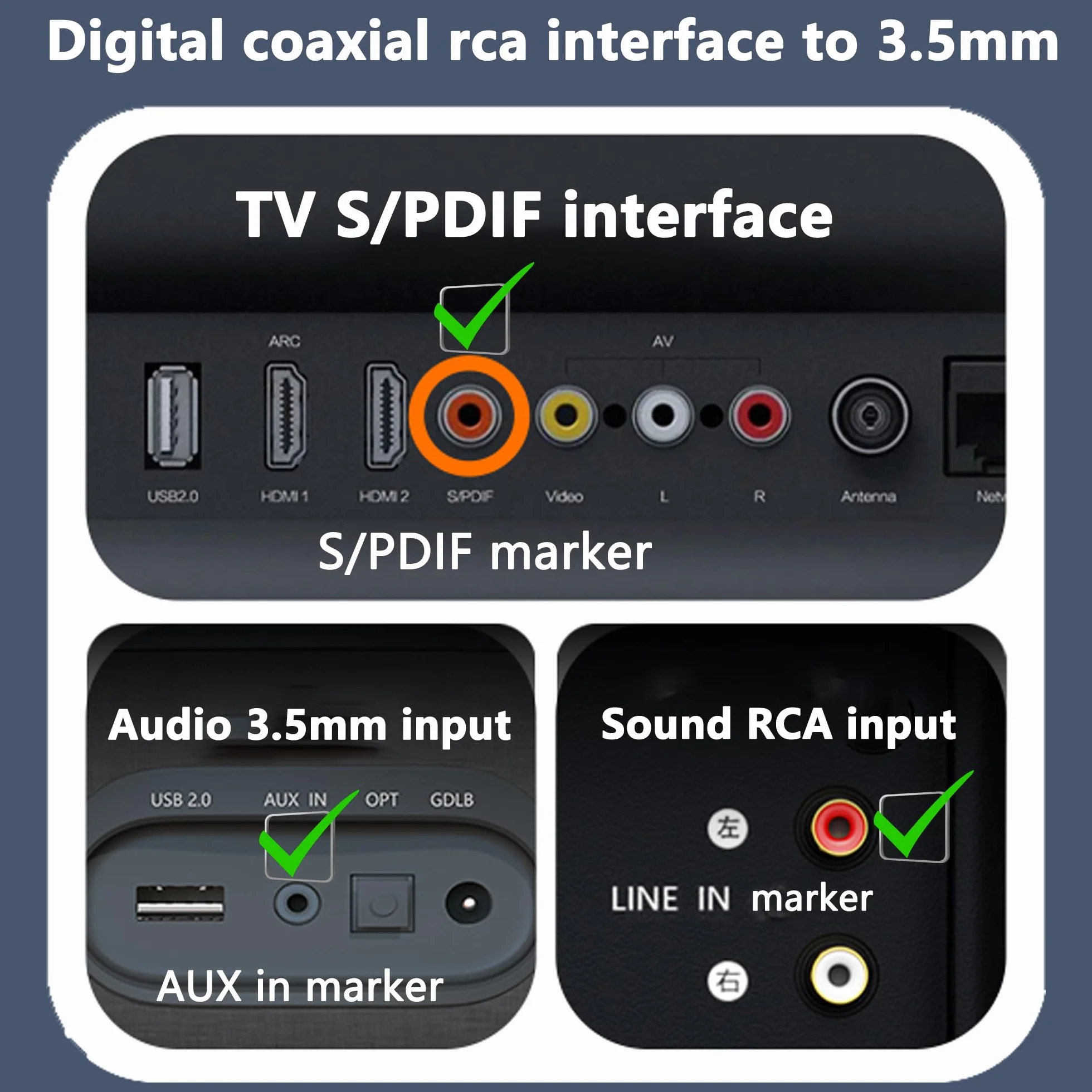 Câble audio stéréo coaxial numérique RCA vers femelle 3,5 mm avec interface USB, pour lecteur Blu-ray, décodeurs, PS4, haut-parleur, amplificateur, TV - 0,2 m