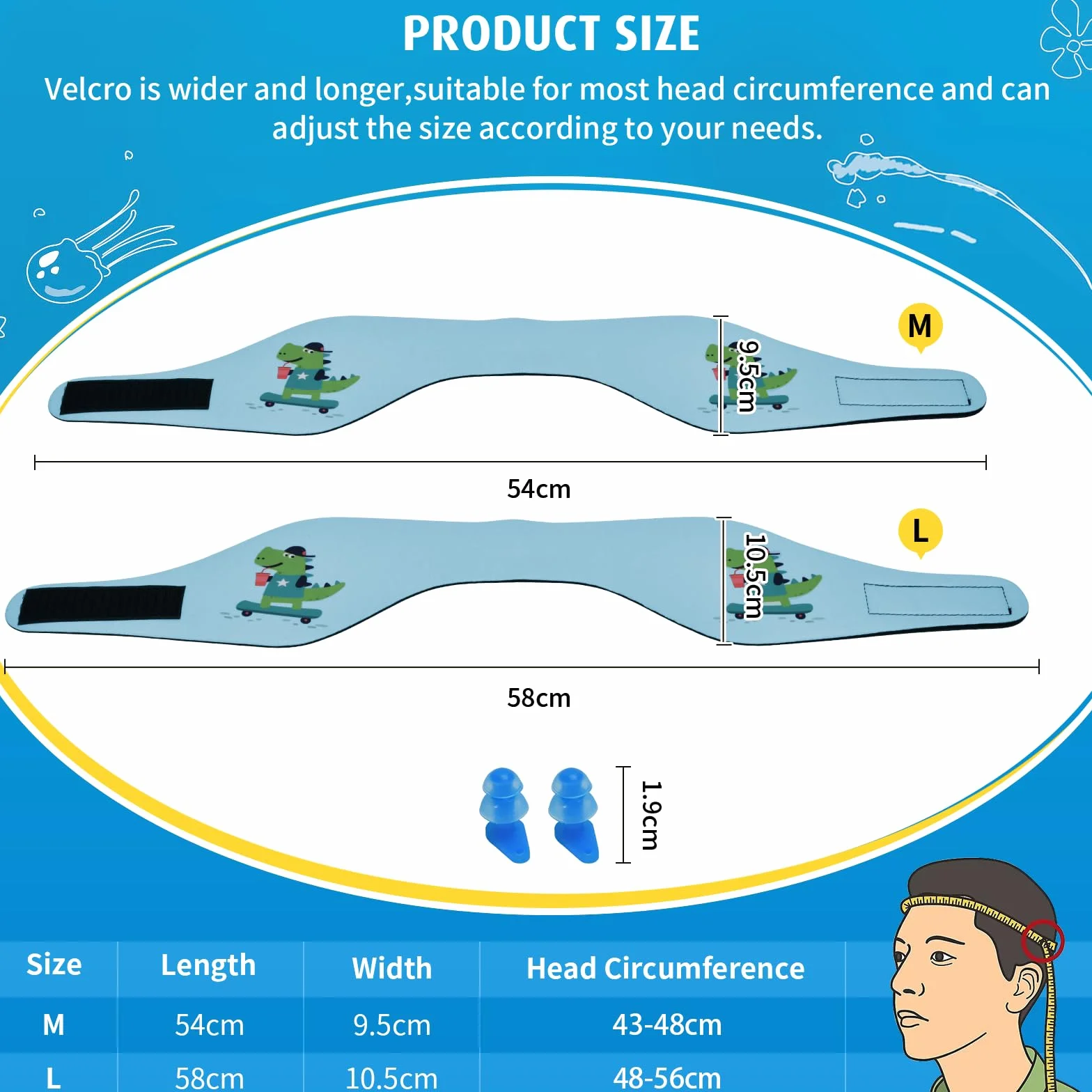 Bandeau de Natation Enfant Néoprène Élastique Protection Auditive Piscine Plage Sports Nautiques Bleu M