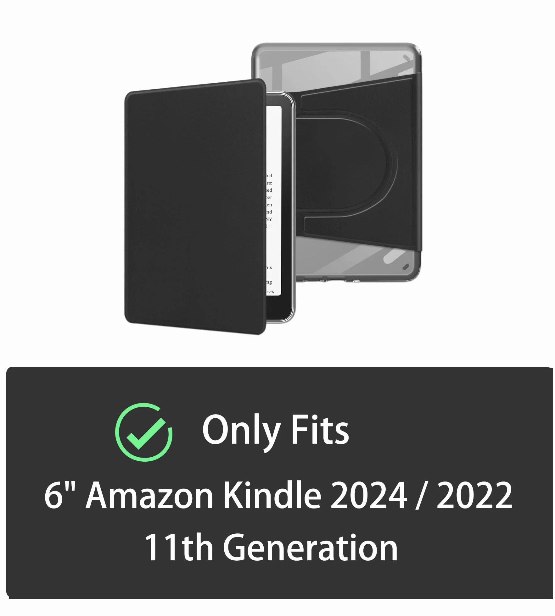 Coque pour Kindle 2024/2022, 360 Degrés 6" Etui Protection Liseuse 11. Generation, Magnétique Amovible Étui, Support Réglable Case, Transparent avec Mise en Veille/Réveil Pochette Housse, Noir
