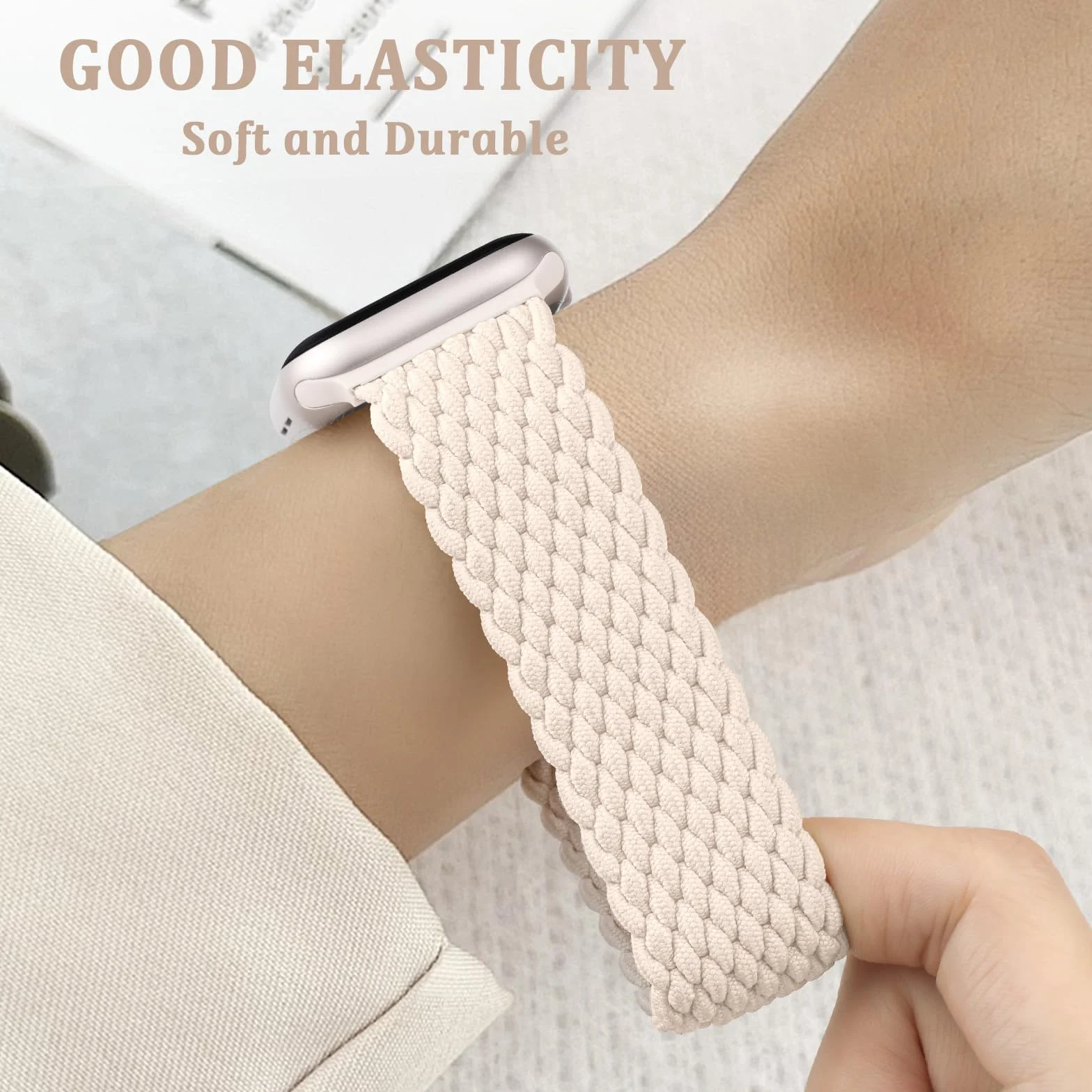 AMSKY Tressé Elastique Compatible avec Bracelet Apple Watch Se 40mm 44mm 42mm 46mm 41mm 45mm 38mm Femme Homme, Nylon Sport Bracelet avec Boucle Magnétique pour Serie 11 10 9 8 7 6 5 4, SE 3 2 1
