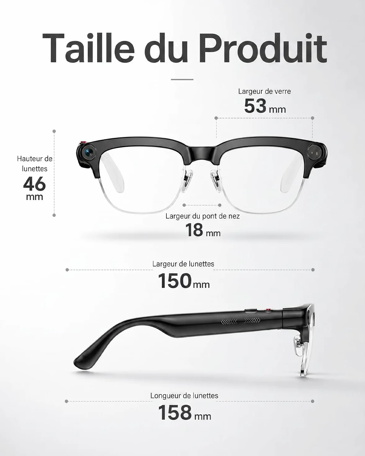 TOOBUR Lunettes connectées AI avec Appareil Photo 8MP, vidéo HD 1080P Anti-Flou, Traduction en Temps réel & Assistant Vocal, appels Bluetooth & Audio à Oreille Ouverte pour vlog, Voyage & réunions