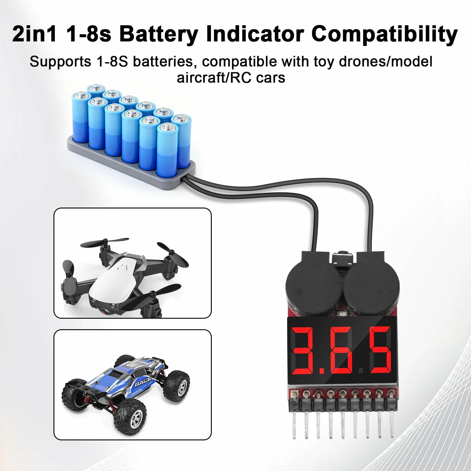 RUIZHI 1-8S Lipo Testeur Batterie Moniteur, Alarme de Basse Tension de Batterie au Lithium, Indicateur de Niveau Testeur de Batterie avec Indicateur LED pour Lipo/Life/LiMn/Batterie Li-ion(6 Pièces)